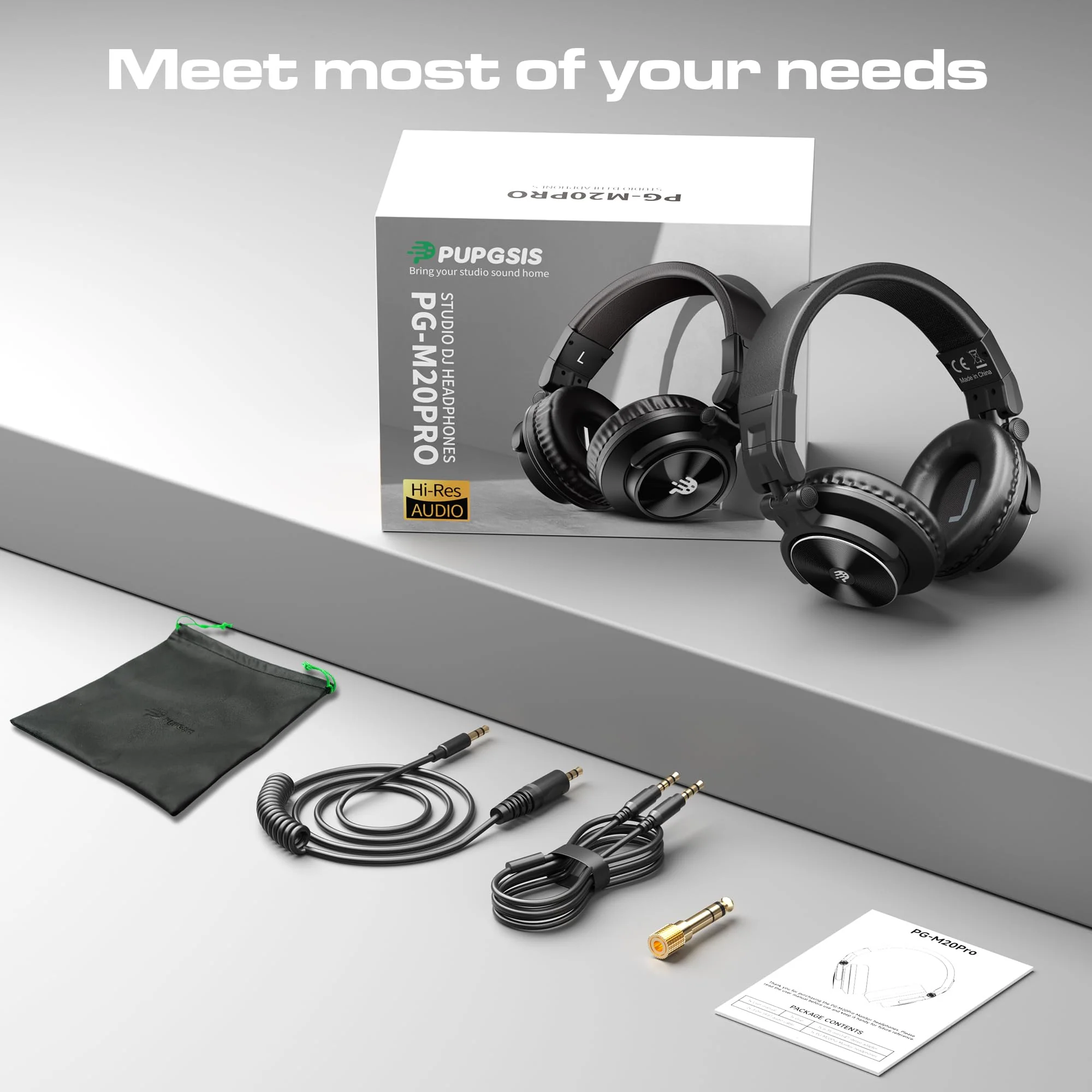 PUPGSIS Wired Over Ear Headphones: Studio Monitor Headphones - Professional 40kHz Hi-Res DJ Stereo Headphones - 1/4 to 3.5mm Audio Jack for Recording/Mixing/Podcast/Guitar/Piano Black - Image 8