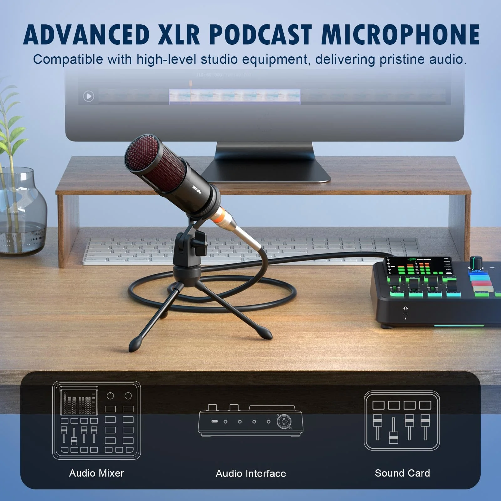 PUPGSIS XLR Dynamic Microphone, PC Computer Gaming Streaming Microphone for Podcast Recording, Vocal Capture, Content Creation, Cardioid Studio Mic for Audio Interface, Mixer, Sound Board - Image 2