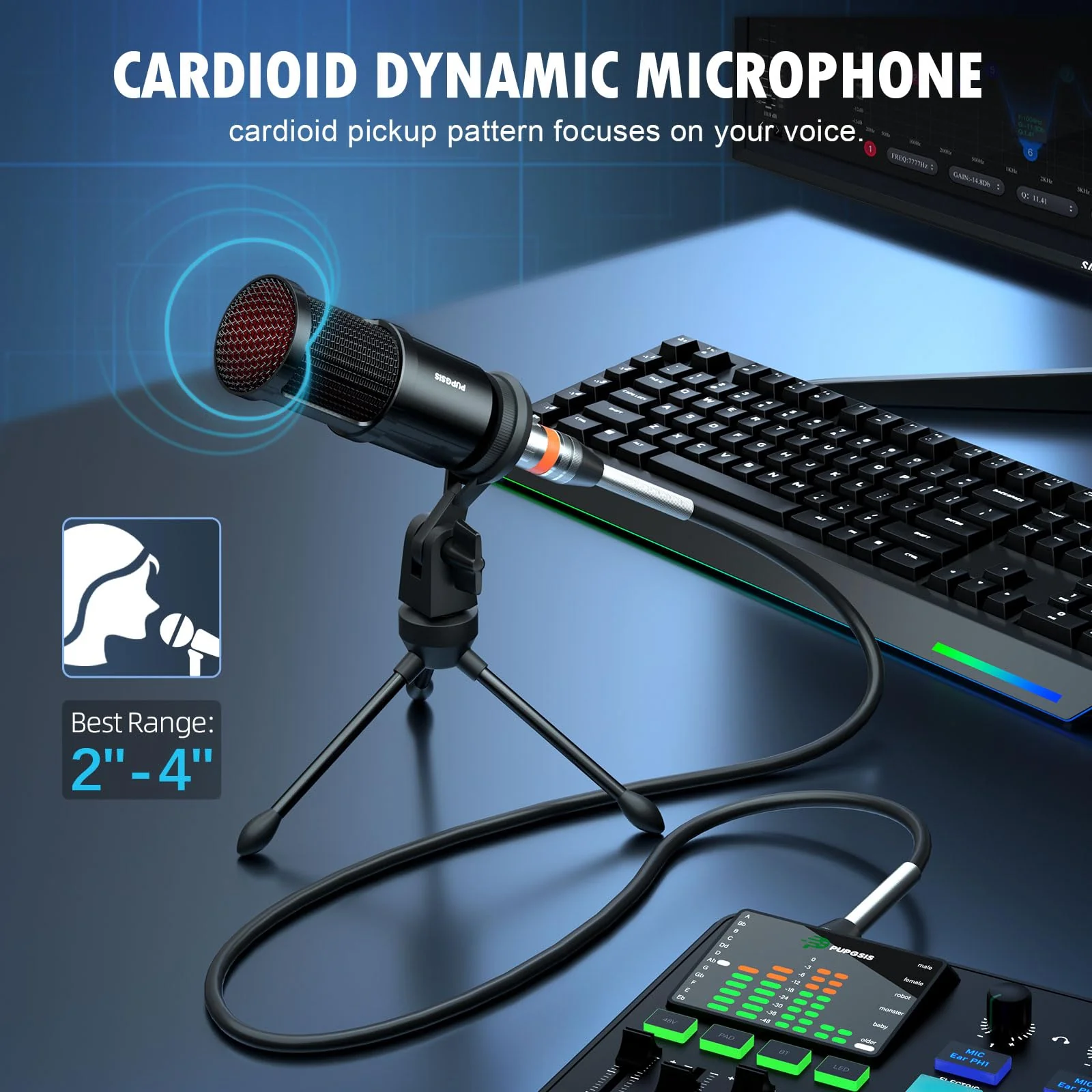 PUPGSIS XLR Dynamic Microphone, PC Computer Gaming Streaming Microphone for Podcast Recording, Vocal Capture, Content Creation, Cardioid Studio Mic for Audio Interface, Mixer, Sound Board - Image 3