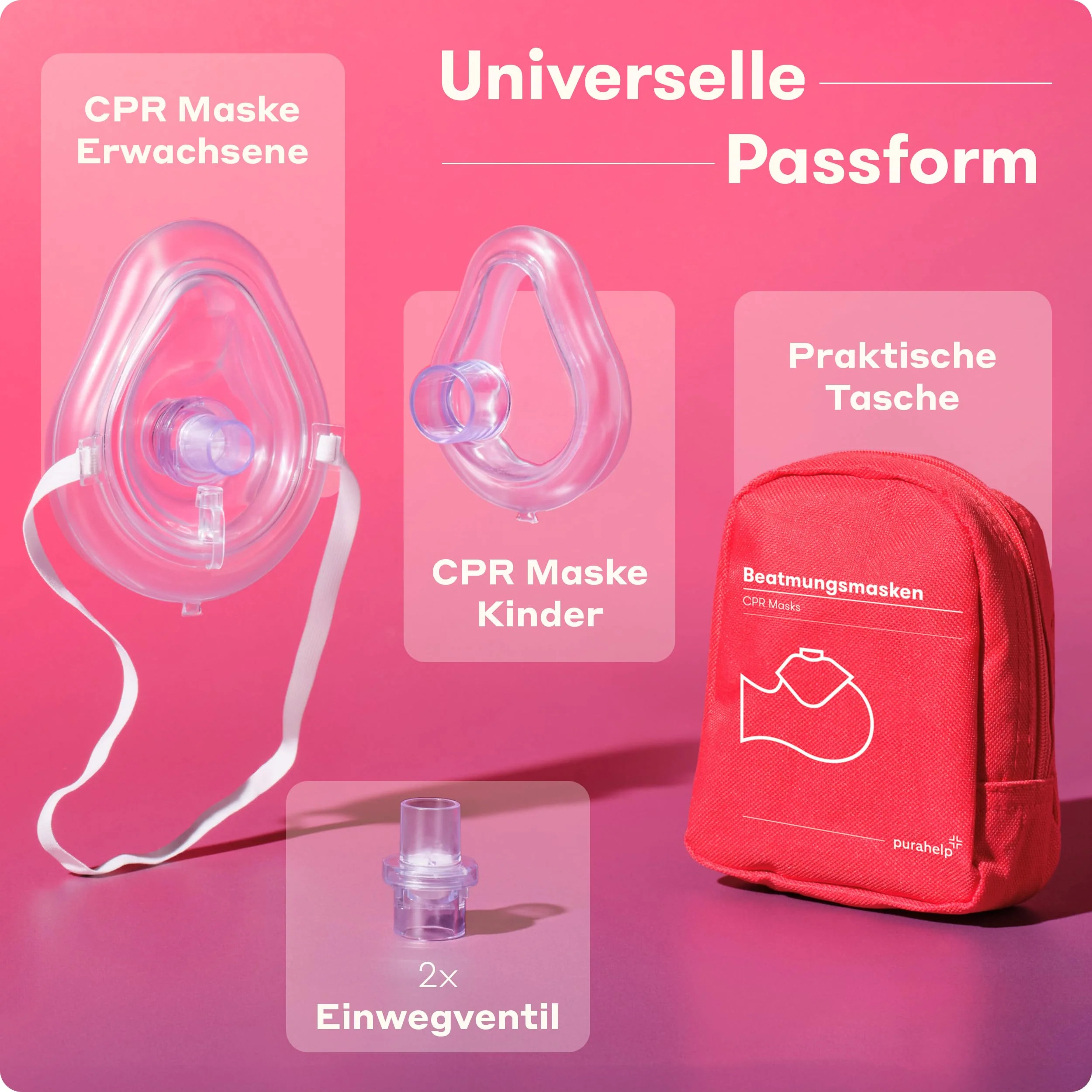 PURAHELP® Respiratory Masks First Aid Set of 2 [Adults & Children] - CPR Mask for Mouth-to-Mouth Ventilation - Emergency Respiratory Mask 1 x Each for Adults and Children - Mask for Rescue & First - Image 3