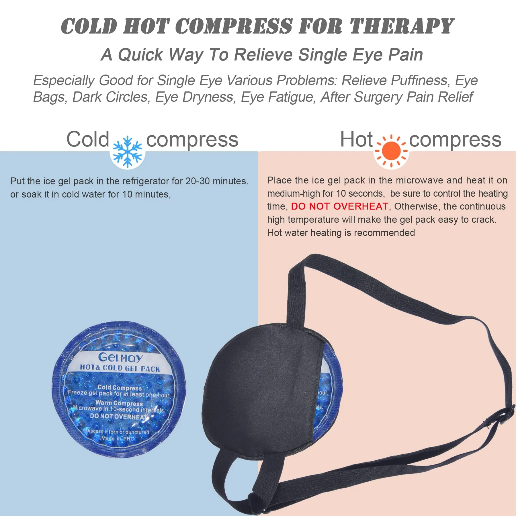 Pure Silk Cooling Eye Patches for Puffy Eyes Ice Eye Mask Cover Medical Single Eye Patch Cold Hot Therapy Strabismus Lazy Eye Bags After Surgery Pirate One Eyepatch Adult Kid (Black-New) Black-new - Image 2