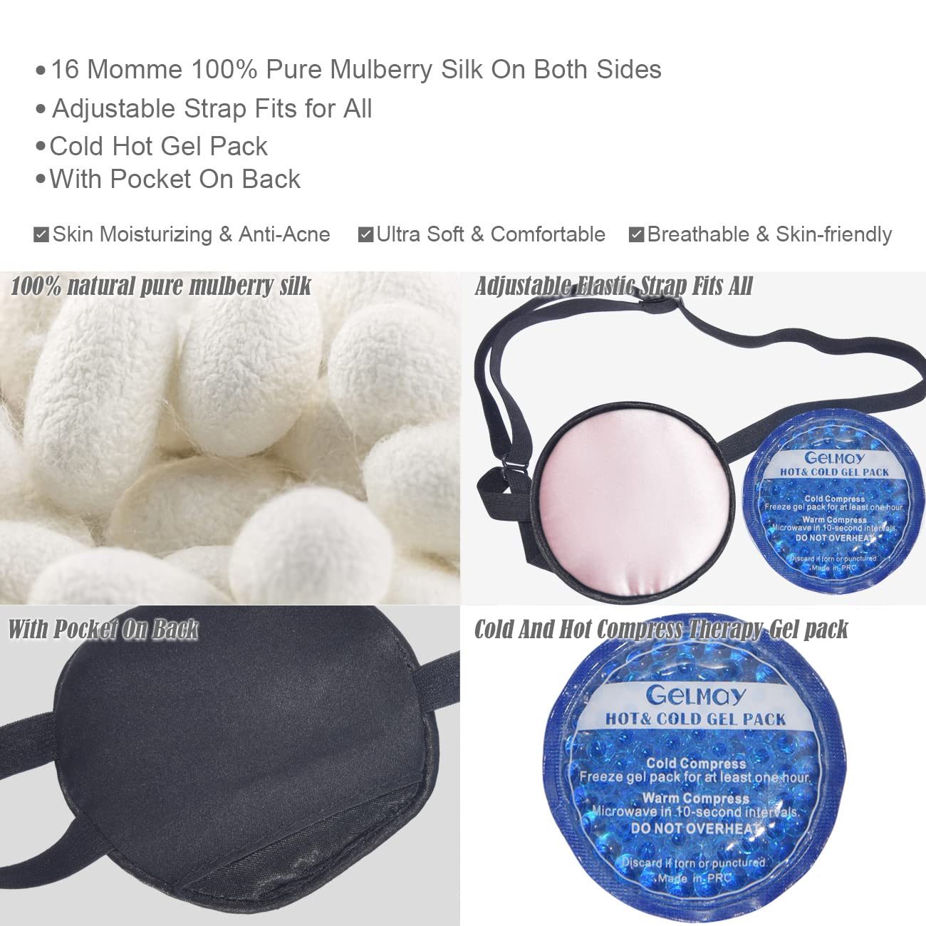 Pure Silk Cooling Eye Patches for Puffy Eyes Ice Eye Mask Cover Medical Single Eye Patch Cold Hot Therapy Strabismus Lazy Eye Bags After Surgery Pirate One Eyepatch Adult Kid (Black-New) Black-new - Image 4