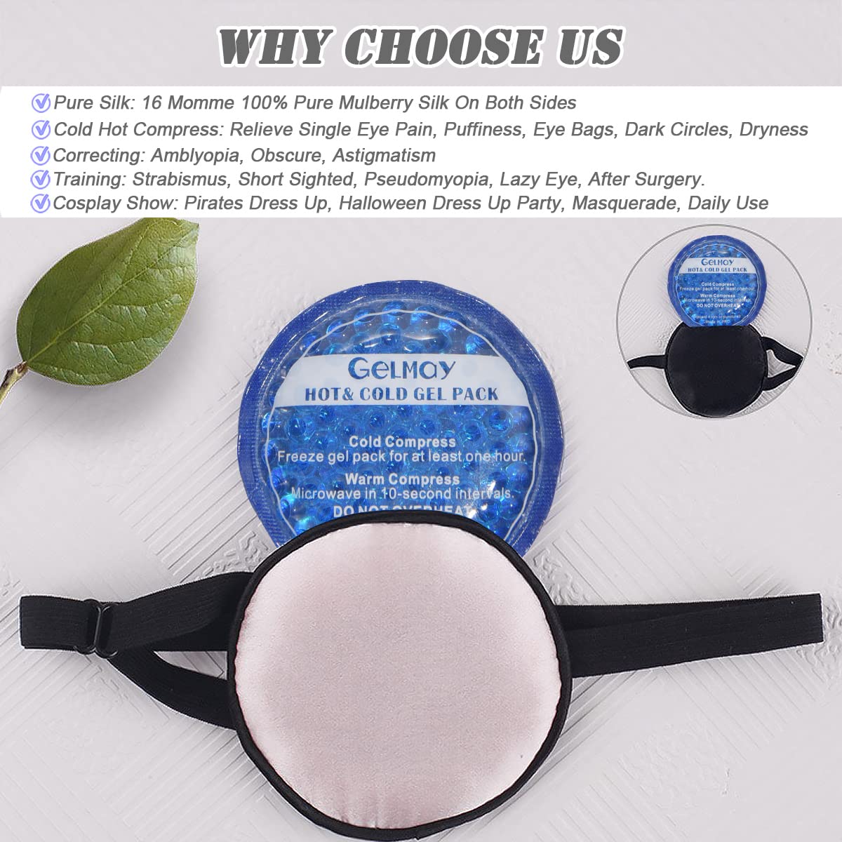 Pure Silk Cooling Eye Patches for Puffy Eyes Ice Eye Mask Cover Medical Single Eye Patch Cold Hot Therapy Strabismus Lazy Eye Bags After Surgery Pirate One Eyepatch Adult Kid (Black-New) Black-new - Image 5