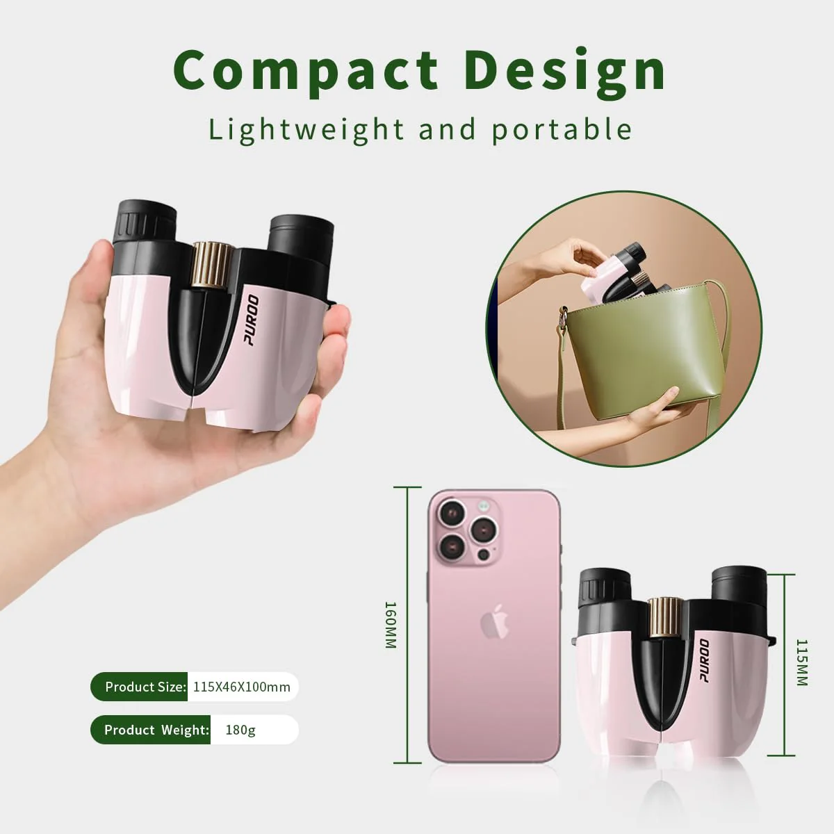PUROO 10x25 Compact Binoculars for Adults – Lightweight Mini Opera Glasses for Concerts, Theater, Travel & Cruise, Bird Watching – Pink Small Binoculars for Women, Teens & Kids - Image 2