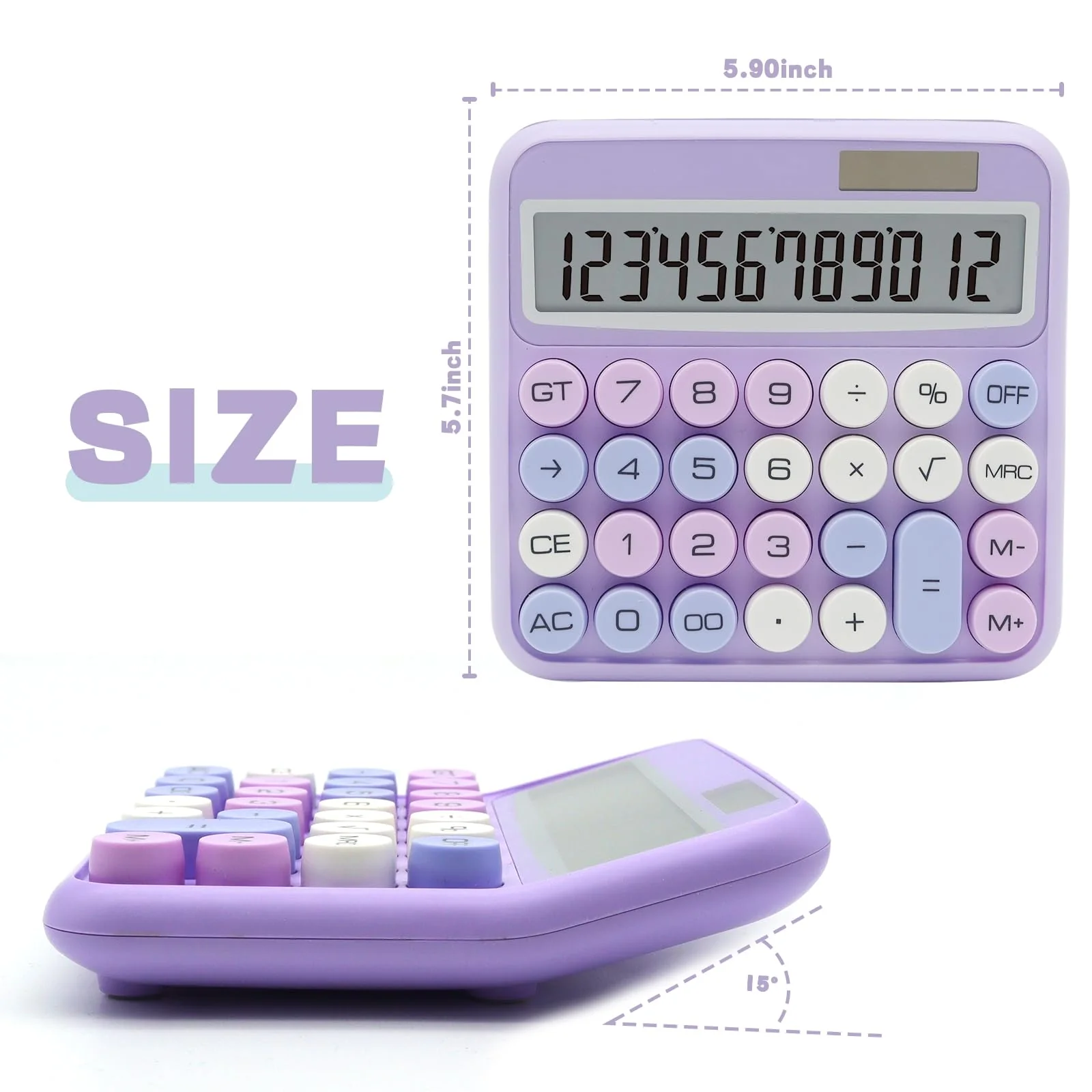 Purple Calculator, UPIHO Standard Calculator 12 Digit with Large LCD Display and Big Buttons,Purple Office Accessories for Women Desk,Cute Calculator for Office,School, Home,Business B-Purple - Image 2