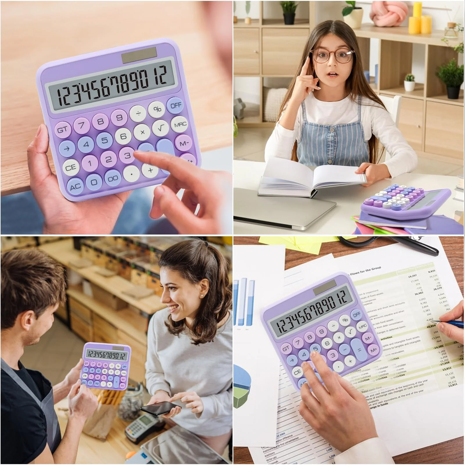 Purple Calculator, UPIHO Standard Calculator 12 Digit with Large LCD Display and Big Buttons,Purple Office Accessories for Women Desk,Cute Calculator for Office,School, Home,Business B-Purple - Image 7