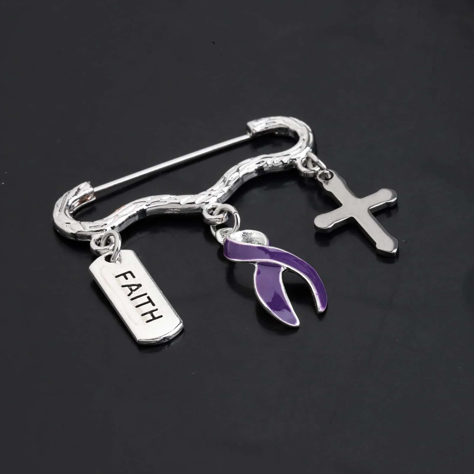 Purple Ribbon Pin Pancreatic Cancer Alzheimer's Awareness Lupus, Epilepsy, Crohn's Disease, Spoonie Gift, Stainless Steel - Image 2