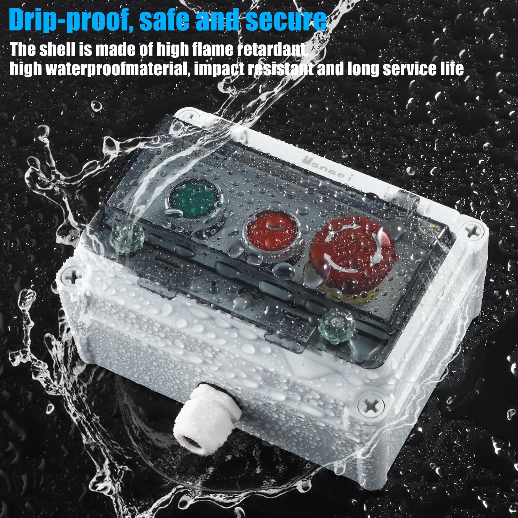 Push Button Station IP67 Outdoor Waterproof Button Switch Box Emergency Stop Button Switch and Instantaneous Button Switch (Green and Red) with Protective Cover Anti-Misoperation Switch - Image 3