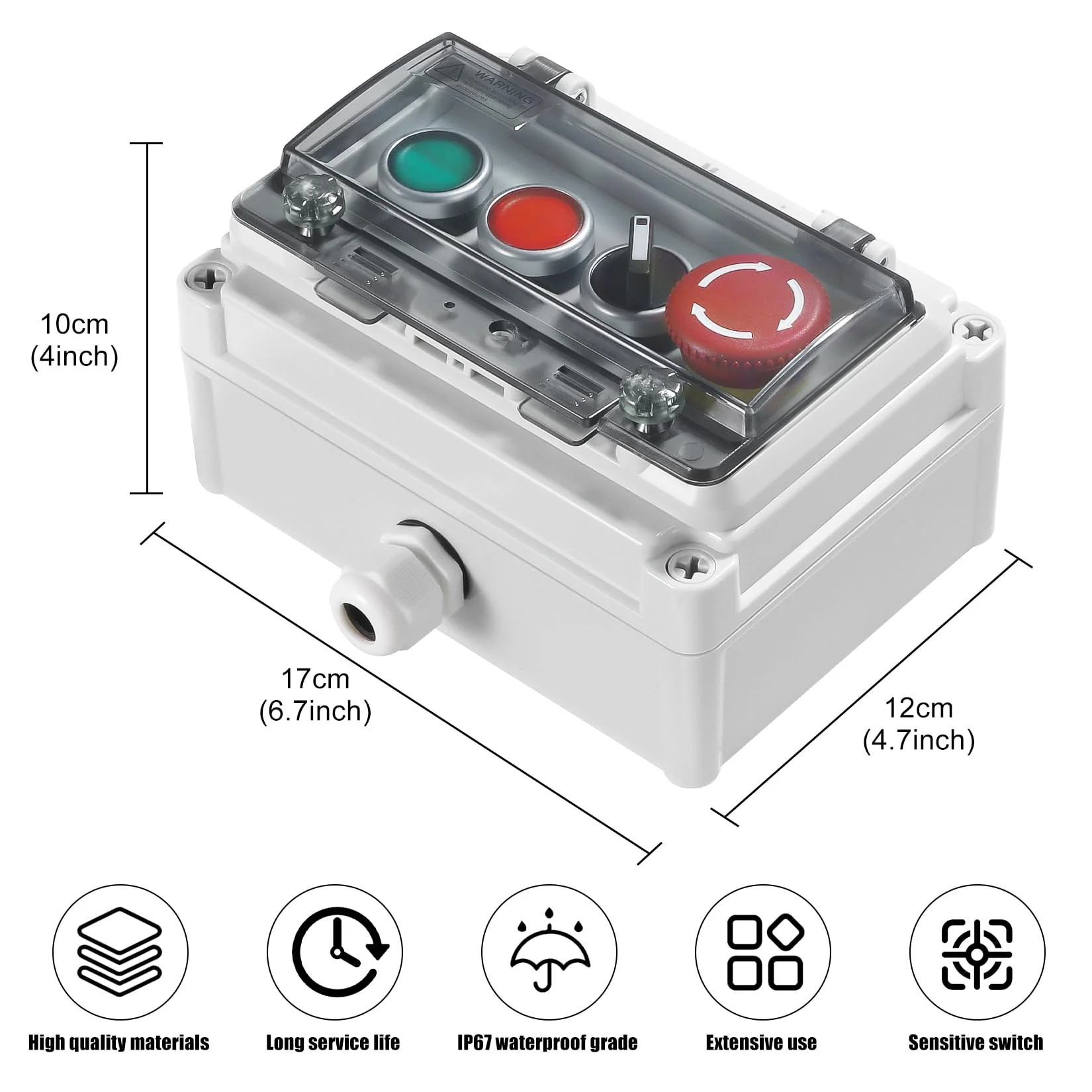 Push Button Switch IP67 Outdoor Waterproof Button Switch Box Emergency Stop Button Switch,Red/Green Instantaneous Button Switch and Selection Switch with Protective Cover Anti-Misoperation Switch - Image 2
