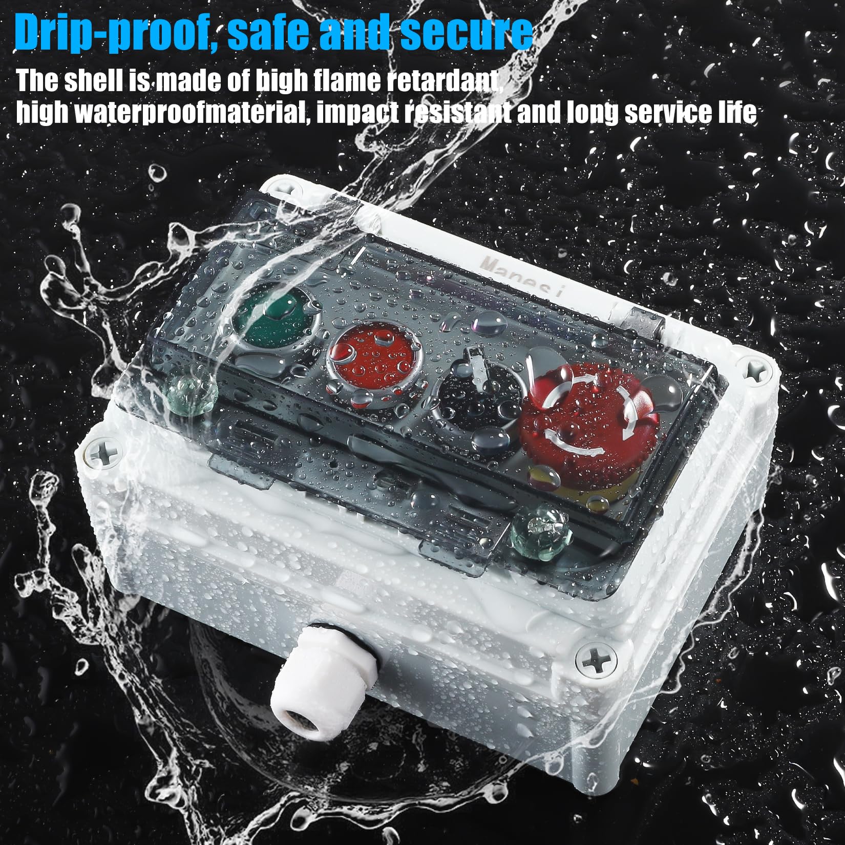 Push Button Switch IP67 Outdoor Waterproof Button Switch Box Emergency Stop Button Switch,Red/Green Instantaneous Button Switch and Selection Switch with Protective Cover Anti-Misoperation Switch - Image 3
