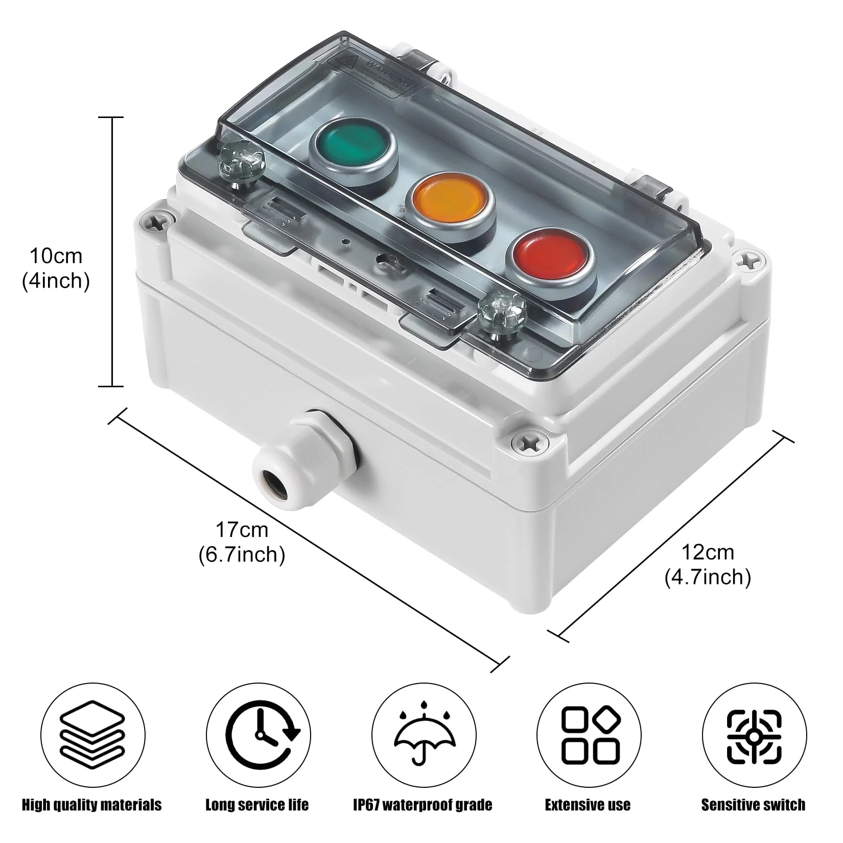 Push Button Switch IP67 Outdoor Waterproof Button Switch Box Green/Yellow/Red Instantaneous Button Switch with Protective Cover Anti-Misoperation Switch - Image 2