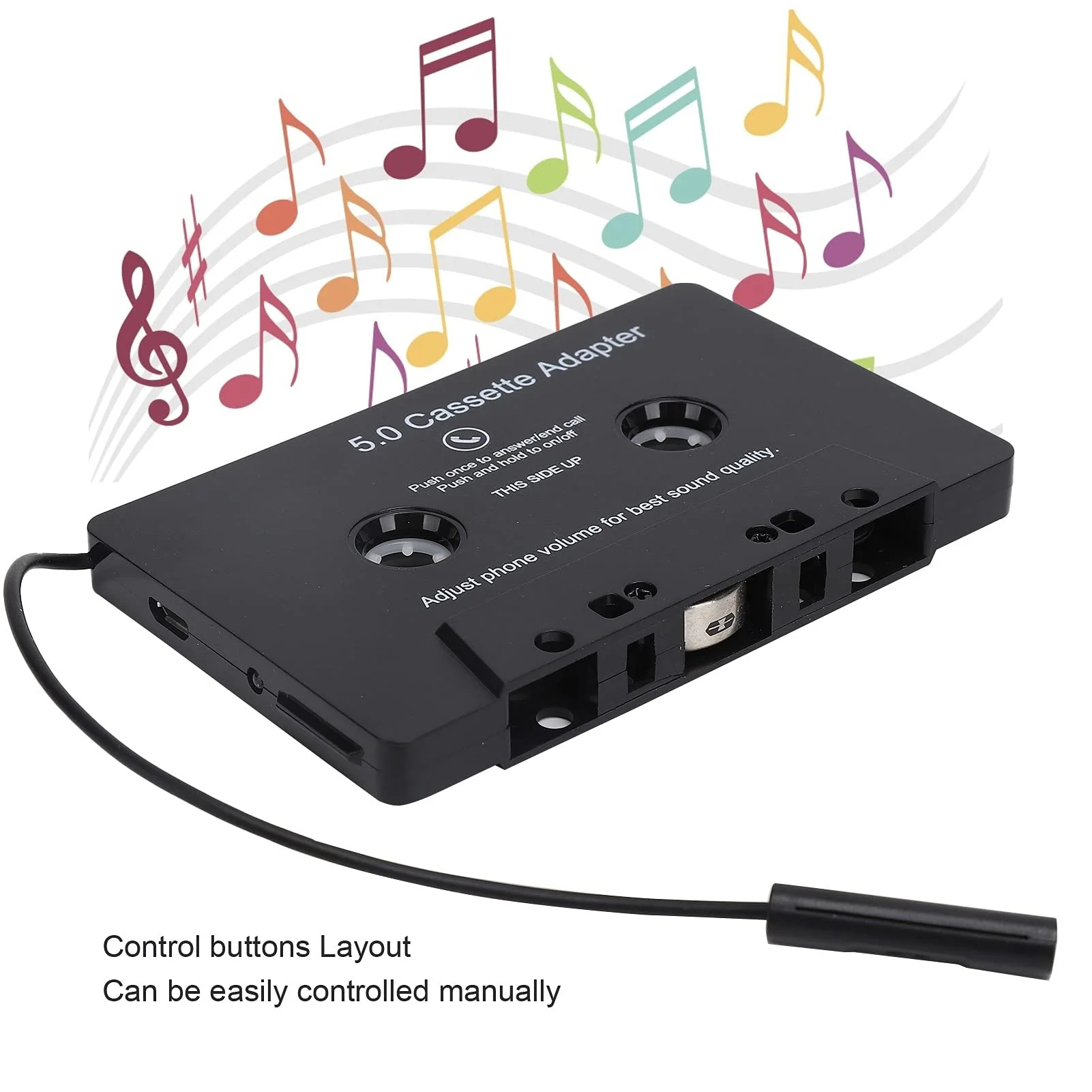 PUSOKEI Car Cassette Audio Receiver, Bluetooth 5.0 Cassette to Aux Adapter, Tape Player MP3 Cassette Player Adapters Audio Converter with Calling Function, Black - Image 4