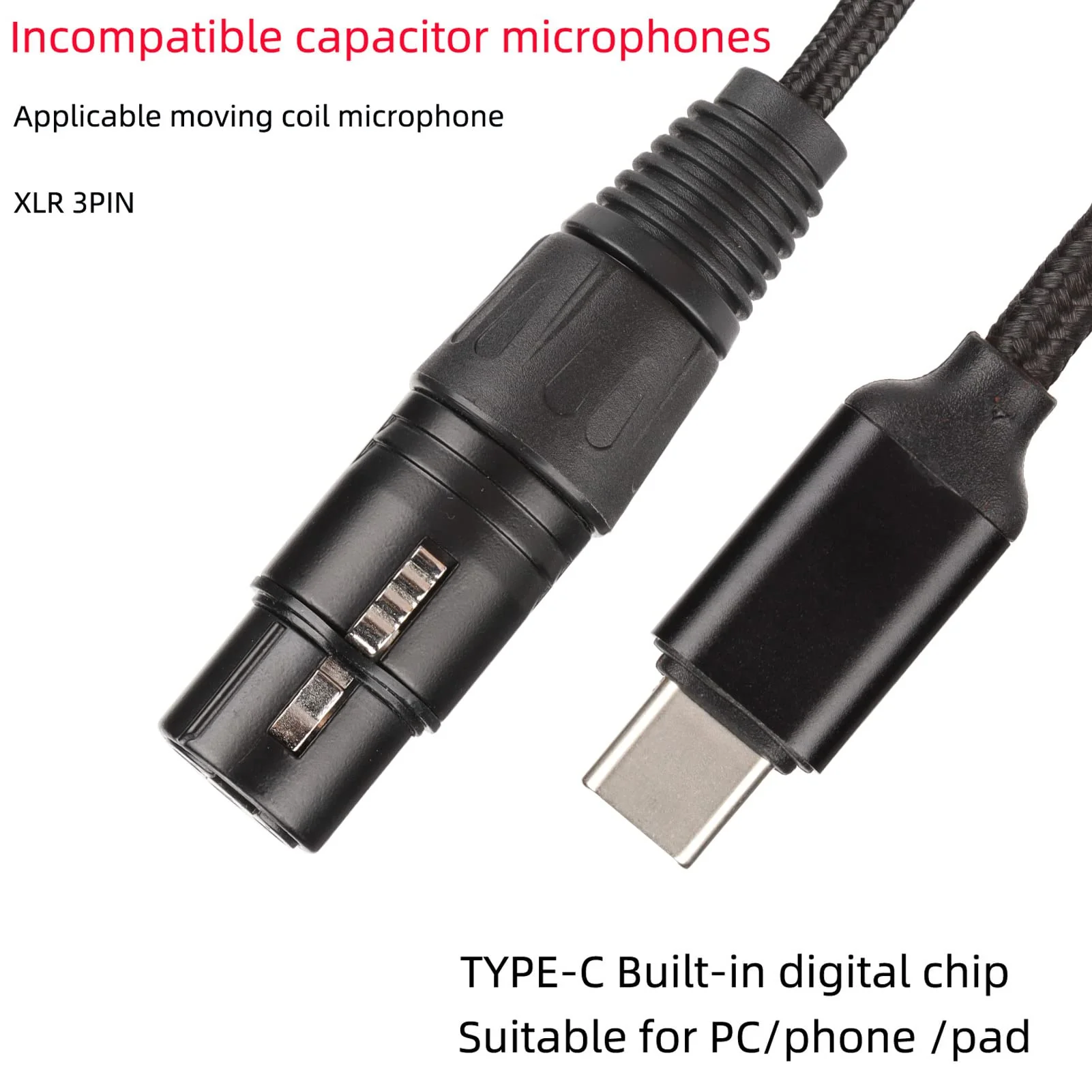PUSOKEI USB C to XLR Female Cable, HiFi USB C Microphone Cable, Microphone Recording Line Built in D/A Conversion Chip for OS X, Plug and Play() - Image 3
