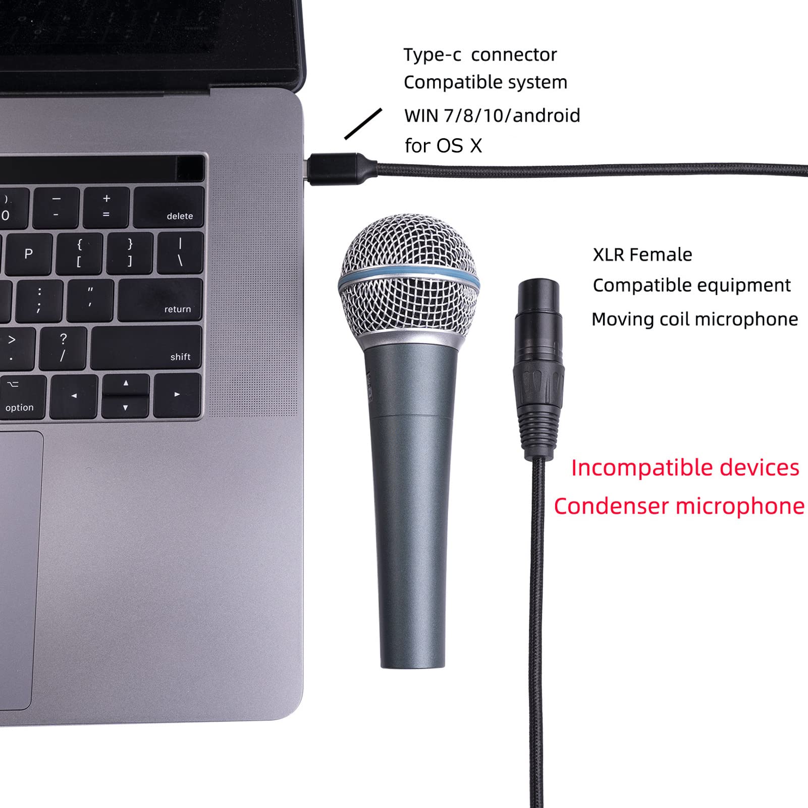 PUSOKEI USB C to XLR Female Cable, HiFi USB C Microphone Cable, Microphone Recording Line Built in D/A Conversion Chip for OS X, Plug and Play() - Image 4