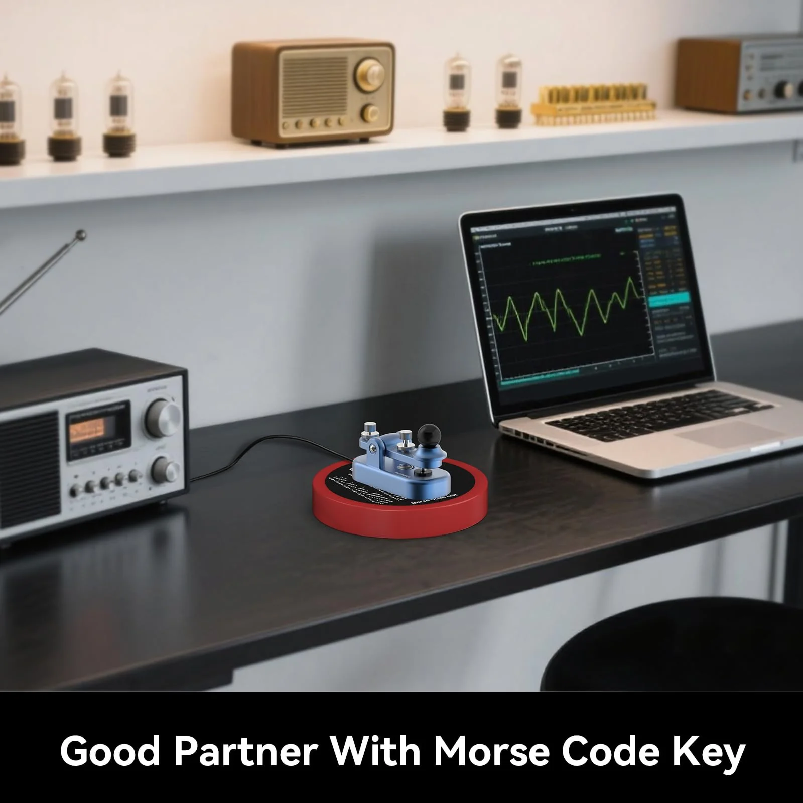 PUTIKEEG Morse Code Round Table Key morse code List Learning Shortwave Radio (Red) Red - Image 4
