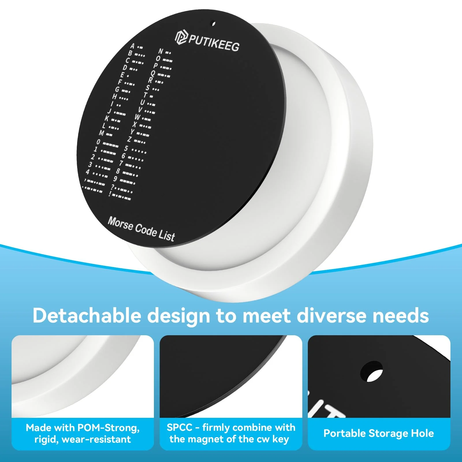PUTIKEEG Morse Code Round Table Key morse code List Learning Shortwave Radio (White) White - Image 3