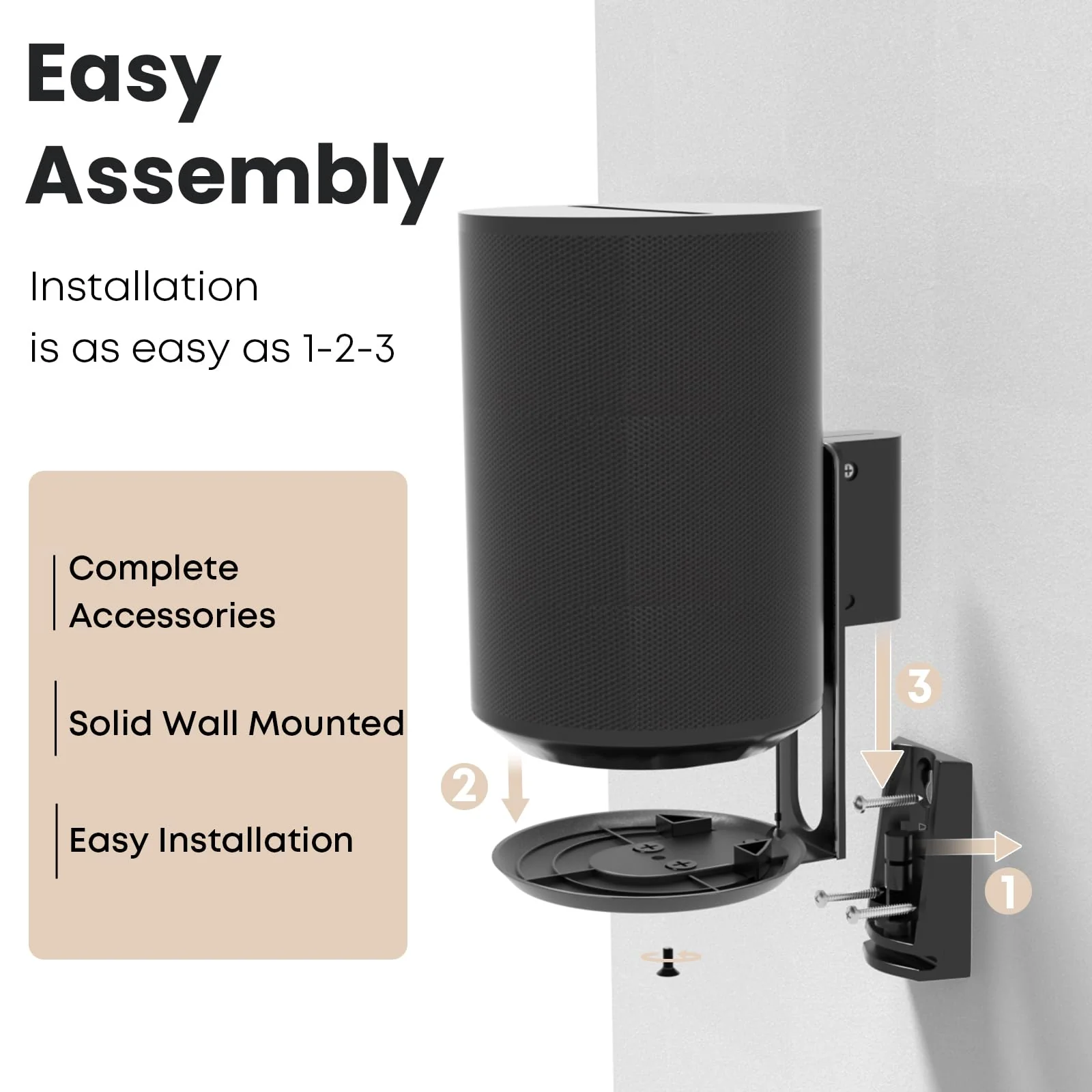 PUTORSEN Speaker Wall Mount for Sonos Era 100,Tilt & Swivel Speaker Shelf Bracket for Better Audio Enjoyment,Cable Management,Hold up to 6.6lbs (1 Pack Black) - Image 6