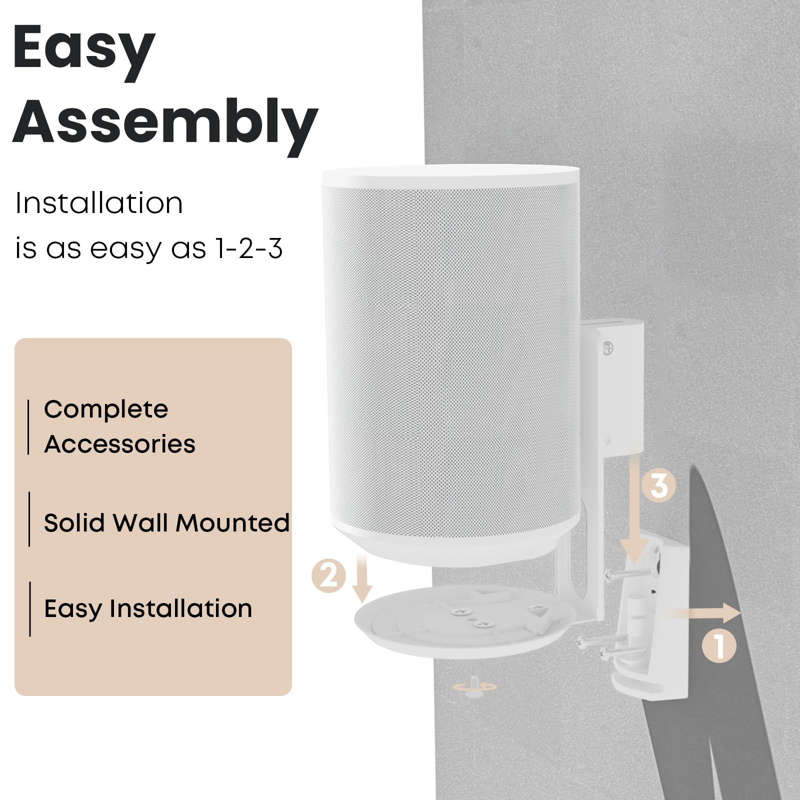 PUTORSEN Speaker Wall Mount for Sonos Era 100,Tilt & Swivel Speaker Shelf Bracket for Better Audio Enjoyment,Cable Management,Hold up to 6.6lbs (1 Pack White) - Image 6