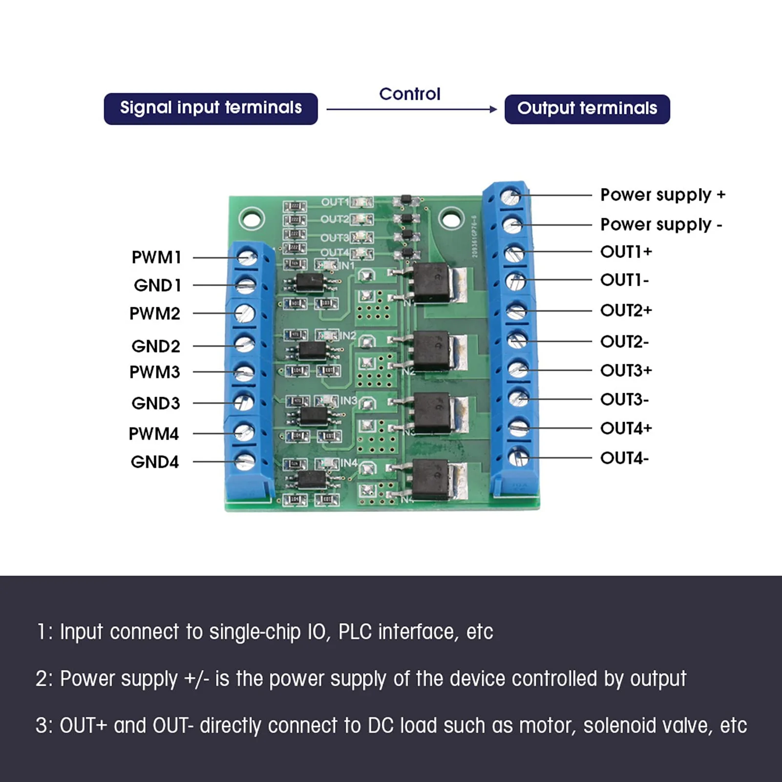 PWM 4 Channel PLC Amplifier Mosfet Module Mosfet PCB MOSFET Amplifier PCB Module Driver 3-20V to 3.7-27VDC 10A - Image 3
