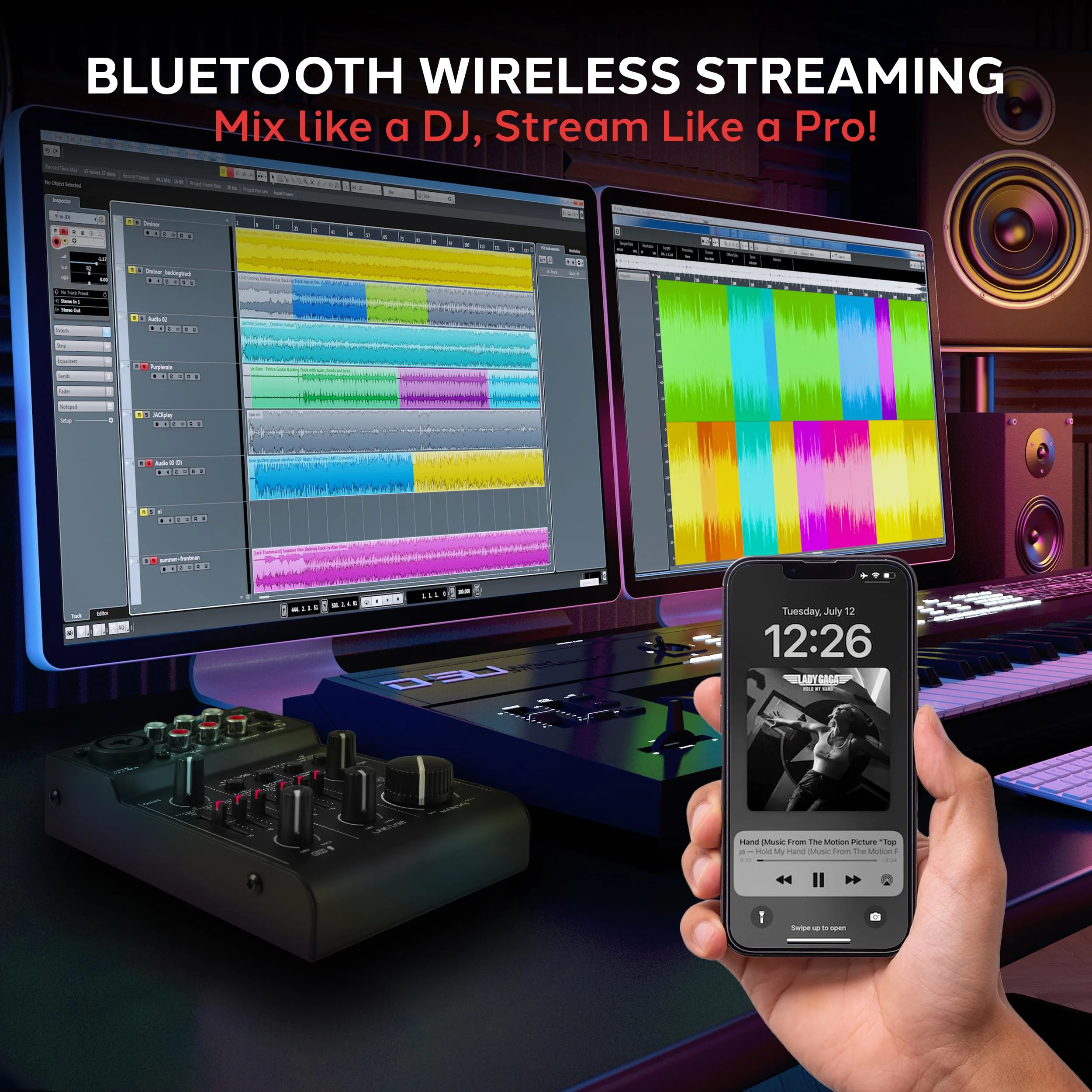 Pyle 3-Channel Bluetooth Audio Mixer – DJ Sound Controller & USB Soundcard Interface for PC Recording, XLR & 3.5mm Mic Input, RCA In/Out, 18V Power – Professional & Beginner DJ Mixer - Image 3