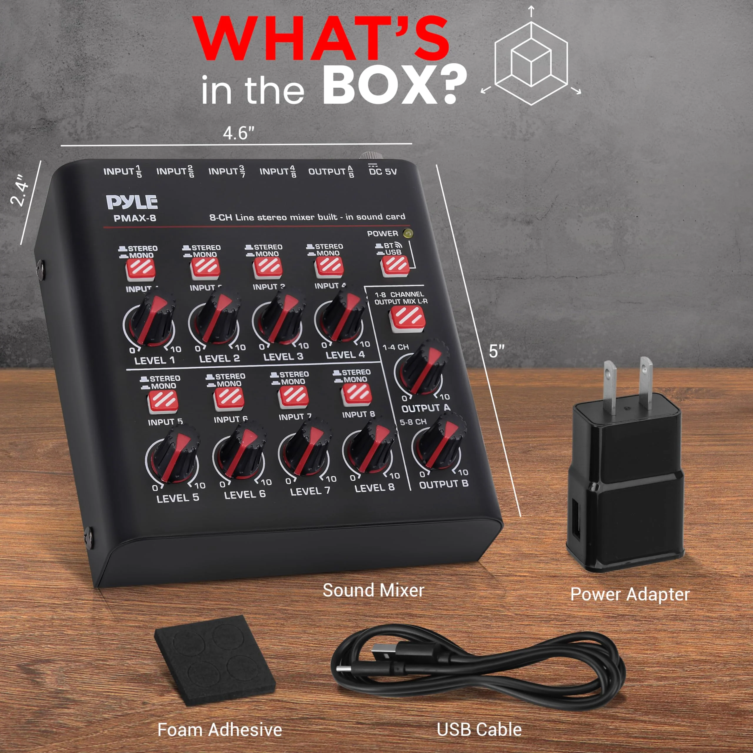 Pyle 8-Channel Wireless BT Streaming Mini Line Mixer with USB Audio Interface - 8 Mono/Stereo Switching Inputs | Ultra-low Noise Design with High Headroom | Built-in USB Sound Card - PMAX8 - Image 7