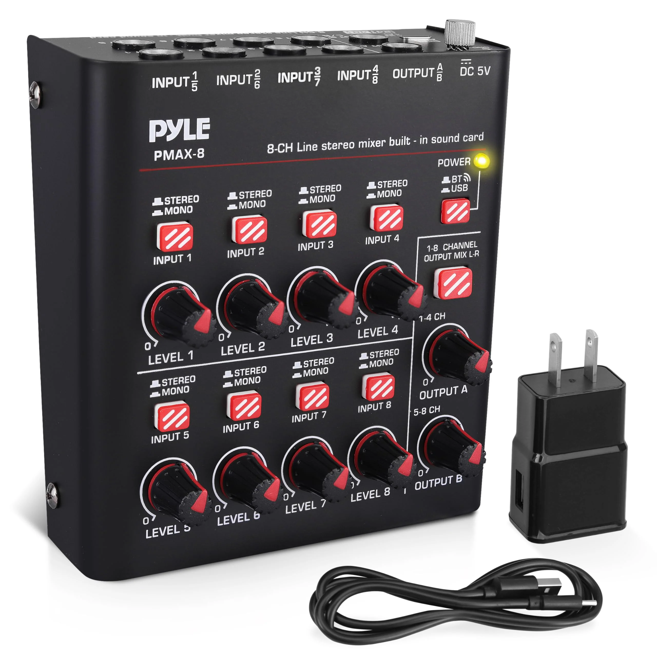 Pyle 8-Channel Wireless BT Streaming Mini Line Mixer with USB Audio Interface - 8 Mono/Stereo Switching Inputs | Ultra-low Noise Design with High Headroom | Built-in USB Sound Card - PMAX8 - Image 8