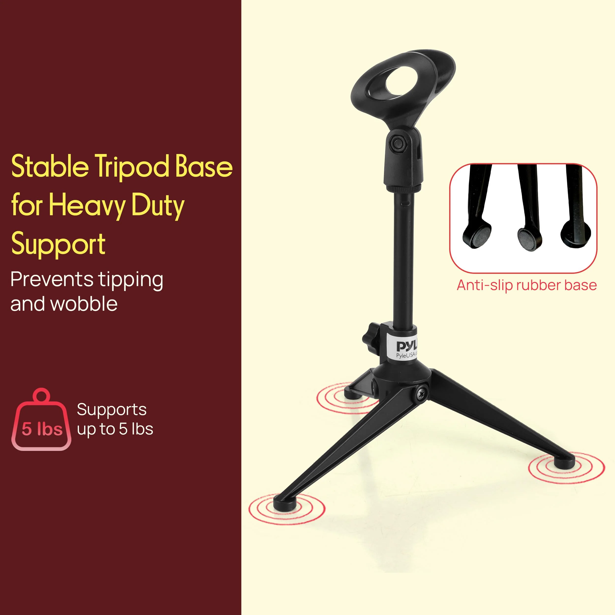 Pyle Desktop Tripod Microphone Stand - Adjustable Height 4.7” to 8.7” with Heavy Duty Clutch, Supports 5 Lbs, Ideal for Podcast, Screencasts, or Desktop Applications 8.7-inches - Image 3
