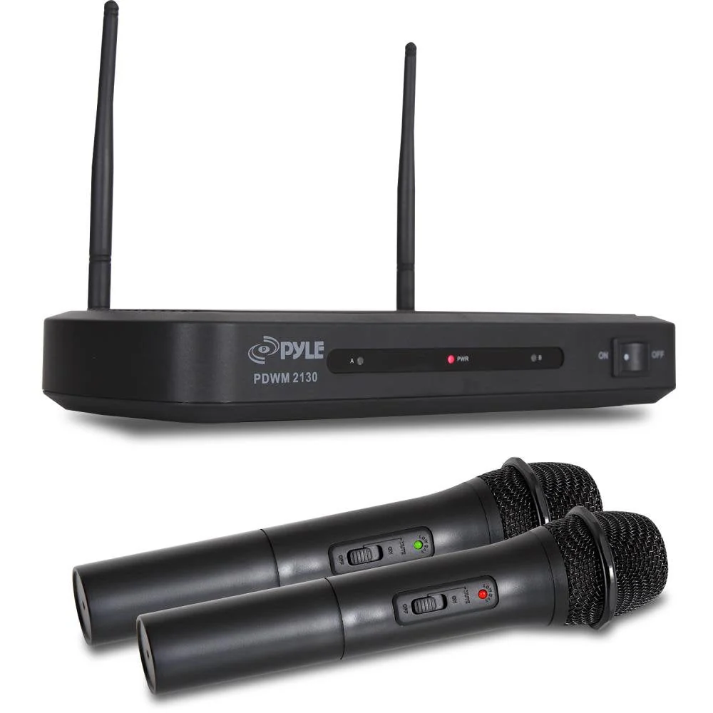 Pyle Dual Channel Wireless Microphone System - Dual Frequency Wireless Mic Receiver Set with 2 Handheld Dynamic Transmitter Mics, Receiver Base - PA, Karaoke, Dj Party - PDWM2130 - Image 2