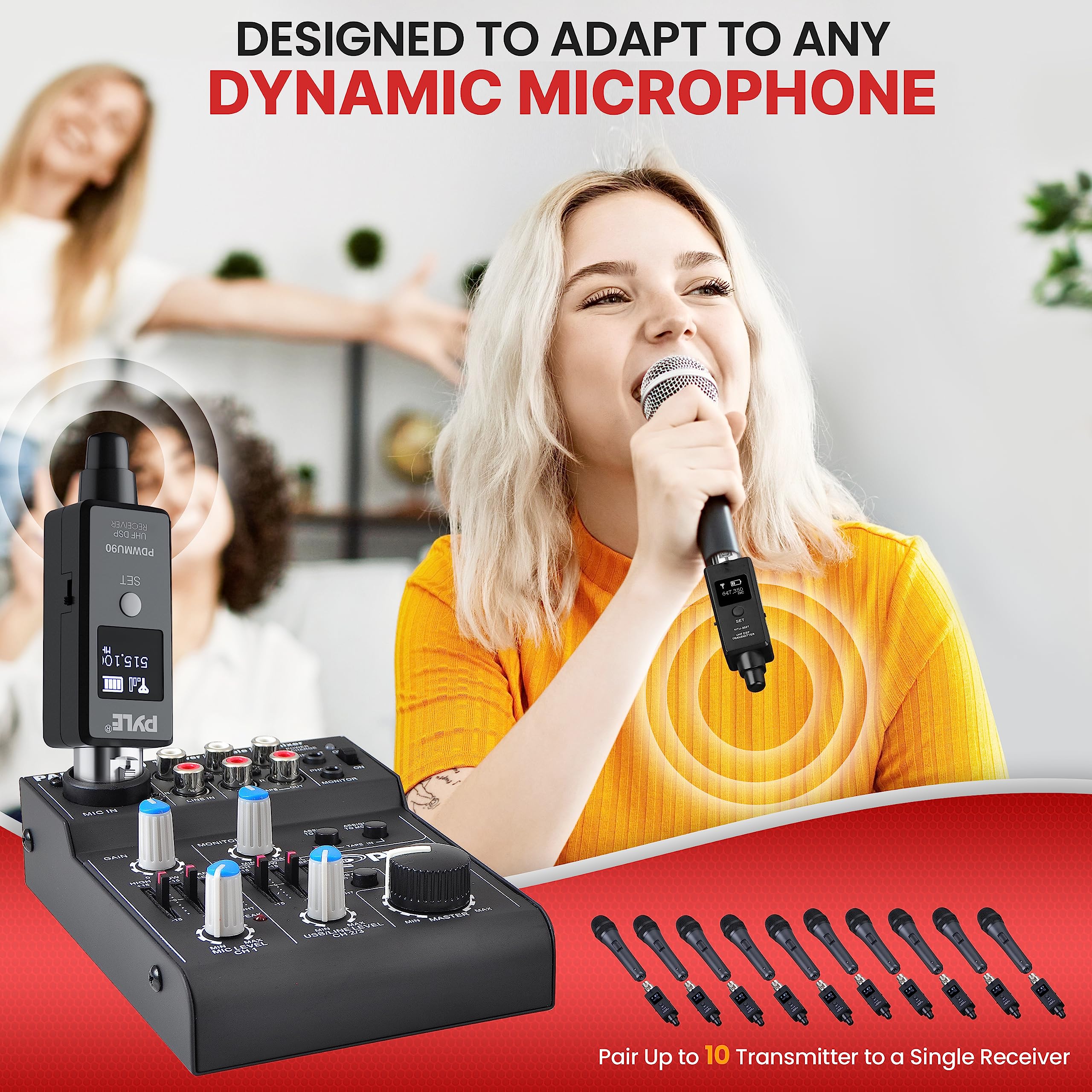 Pyle Multifunctional UHF Wireless XLR Adapter System,Transmitter And Receiver For Dynamic Microphones And Music Sources,48k Frequency Signal Transmission,USB Recharge Capable,90 Feet Range,Dark Gray Sound And Recording Equipment - Image 4