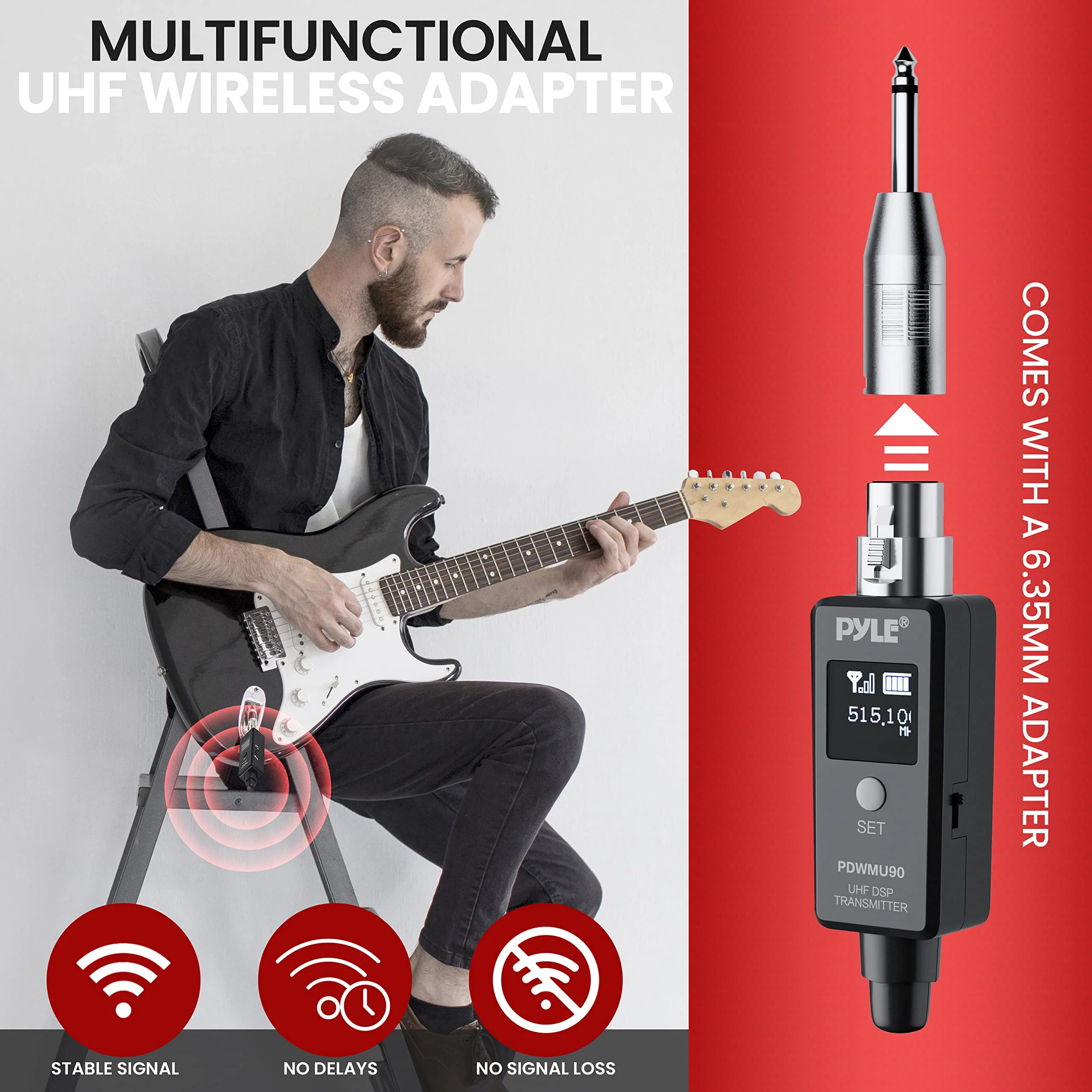 Pyle Multifunctional UHF Wireless XLR Adapter System,Transmitter And Receiver For Dynamic Microphones And Music Sources,48k Frequency Signal Transmission,USB Recharge Capable,90 Feet Range,Dark Gray Sound And Recording Equipment - Image 5