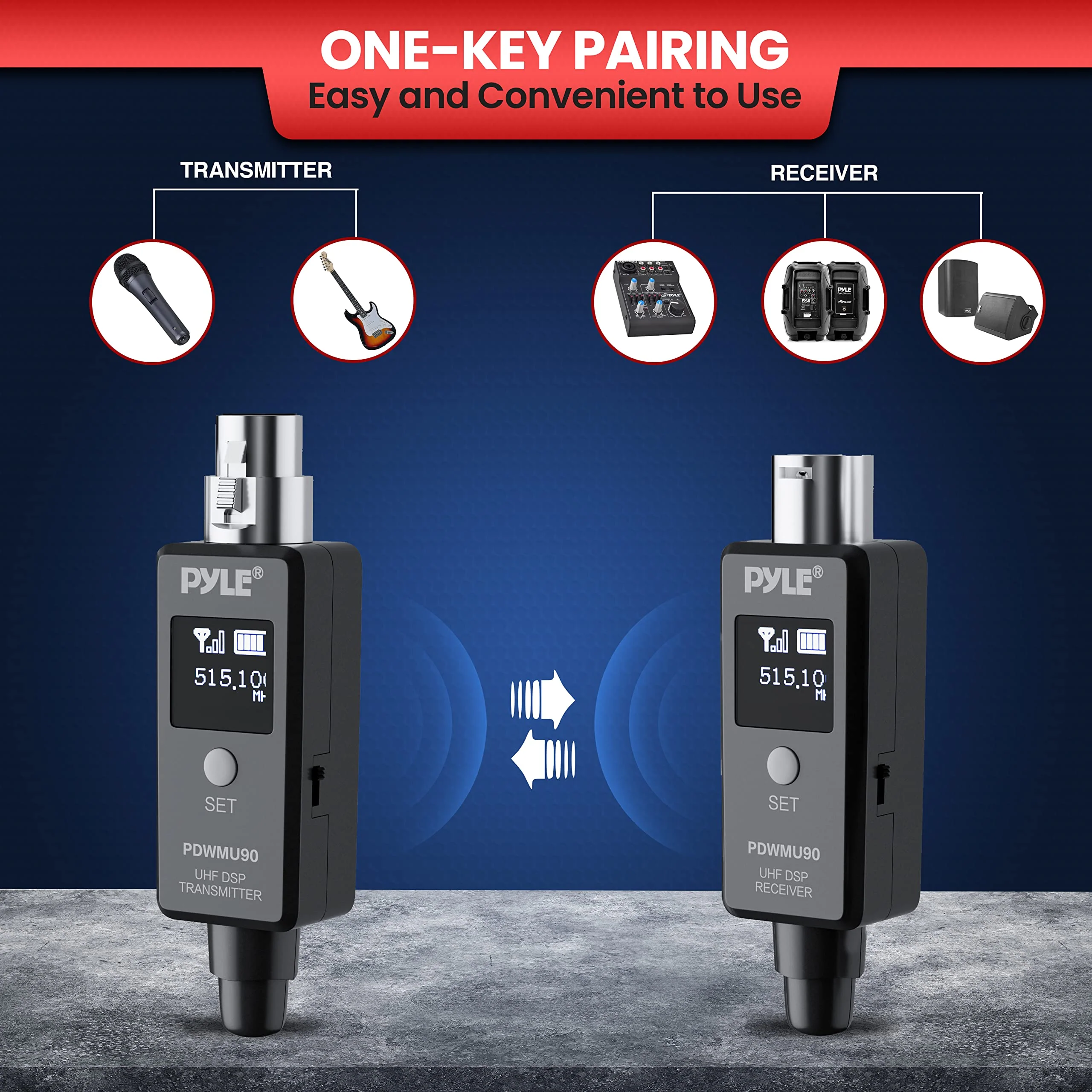Pyle Multifunctional UHF Wireless XLR Adapter System,Transmitter And Receiver For Dynamic Microphones And Music Sources,48k Frequency Signal Transmission,USB Recharge Capable,90 Feet Range,Dark Gray Sound And Recording Equipment - Image 6