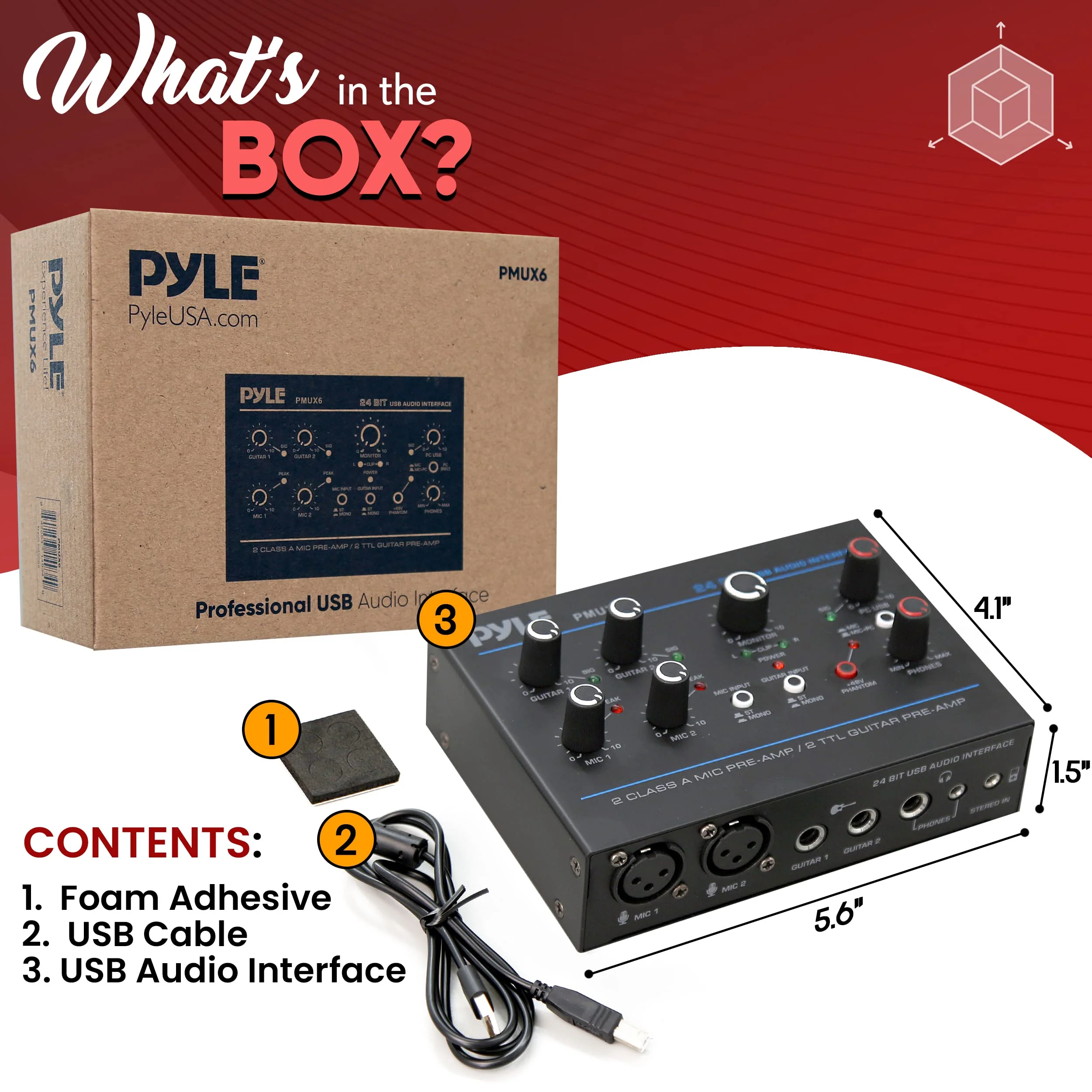Pyle Professional USB Audio Interface with MIC, Guitar, AUX Stereo Inputs, Phone/Monitor Outputs, Ideal for Computer Playing & Recording, Compact Rugged Metal Housing - PMUX6 Interface Basic - Image 7