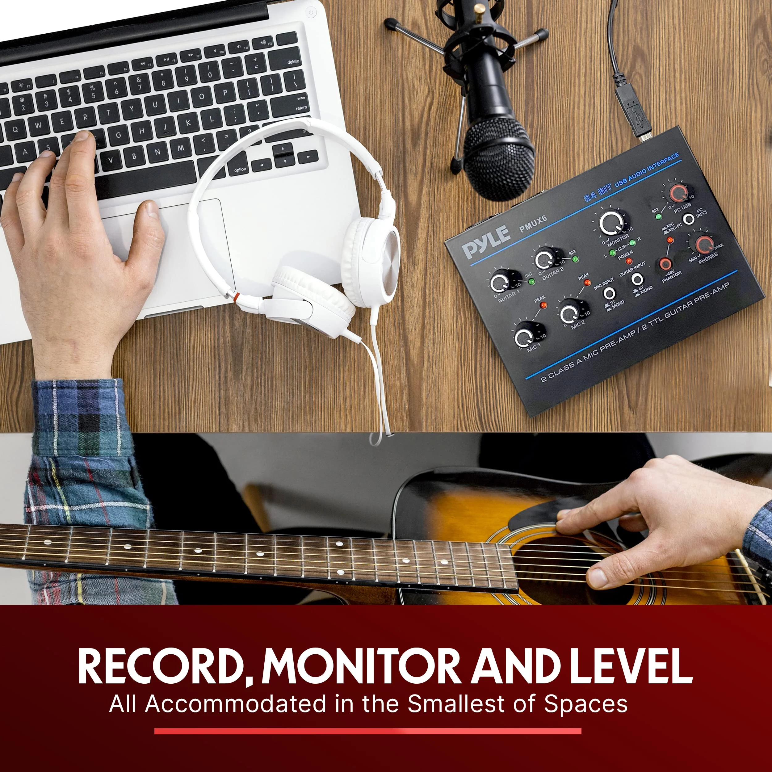 Pyle Professional USB Audio Interface with MIC, Guitar, AUX Stereo Inputs, Phone/Monitor Outputs, Ideal for Computer Playing & Recording, Compact Rugged Metal Housing - PMUX6 Interface Basic - Image 8
