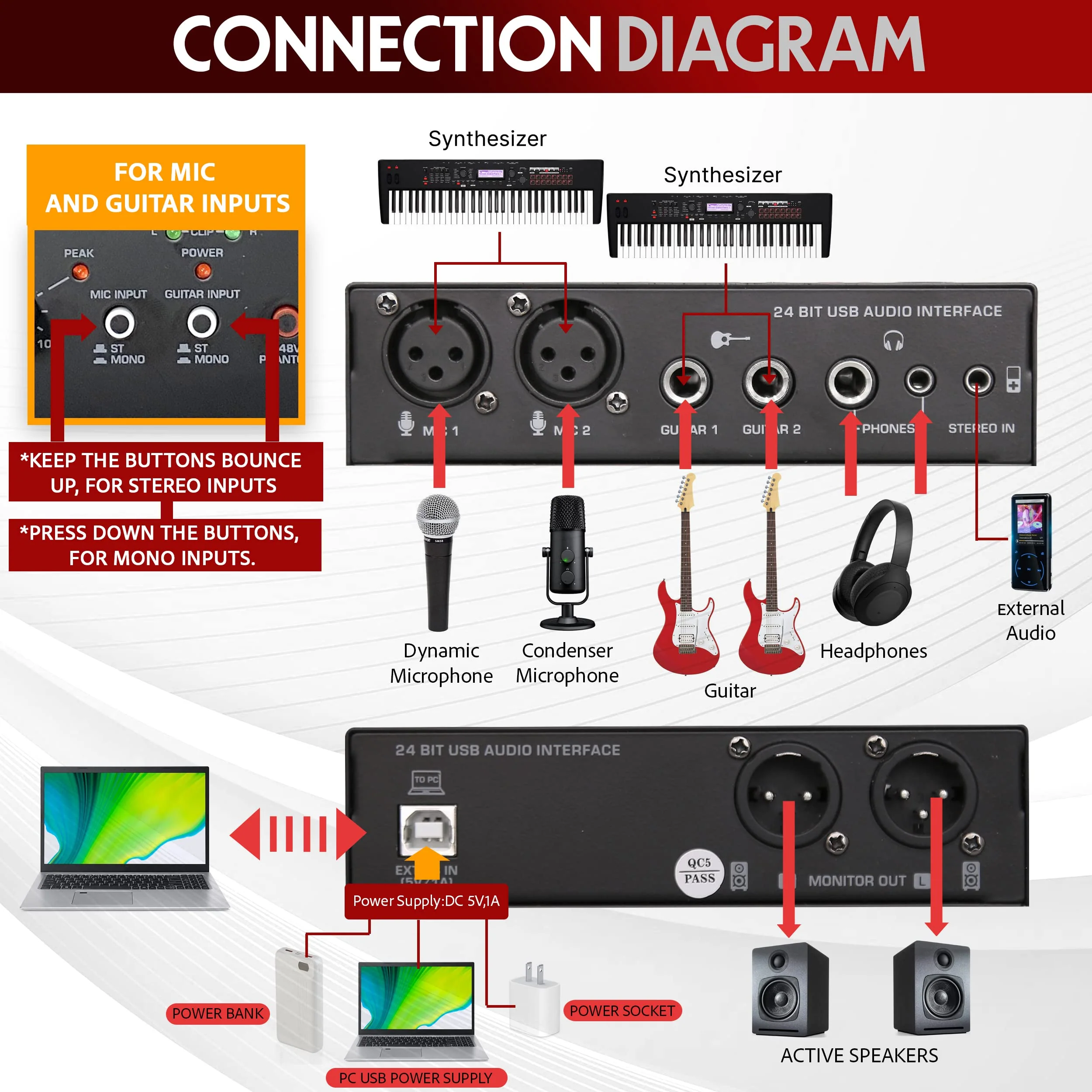 Pyle Professional USB Audio Interface with MIC, Guitar, AUX Stereo Inputs, Phone/Monitor Outputs, Ideal for Computer Playing & Recording, Compact Rugged Metal Housing - PMUX6 Interface Basic - Image 9