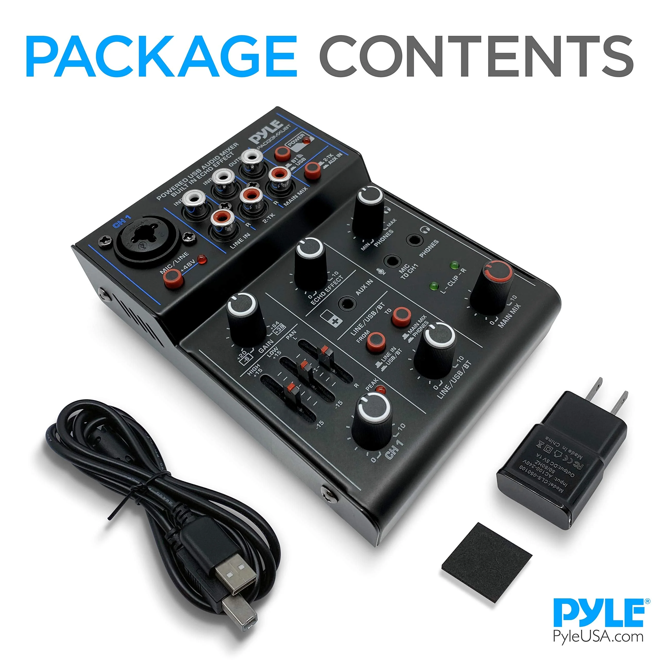 Pyle Professional Wireless DJ Audio Mixer- 3-Channel Bluetooth DJ Controller Sound Mixer w/USB Audio Interface, Combo Jack XLR+6.35mm Mic/Line/Guitar In, 3.5mm, RCA, AUX, Headphone Jack- PAD33MXUBT.5 - Image 9