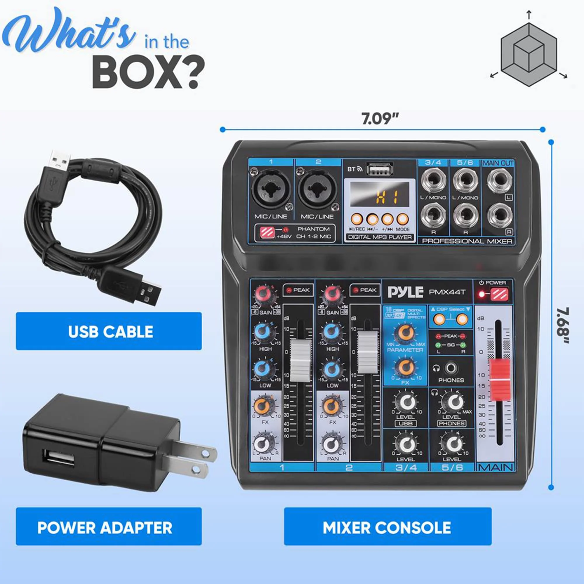 Pyle Professional Wireless DJ Audio Mixer - 6-Channel Bluetooth Compatible DJ Controller Sound Mixer w/ DSP Effects, USB Audio Interface, Dual RCA In, XLR/1/4" Microphone In, Headphone Jack- PMX44T.5 - Image 2