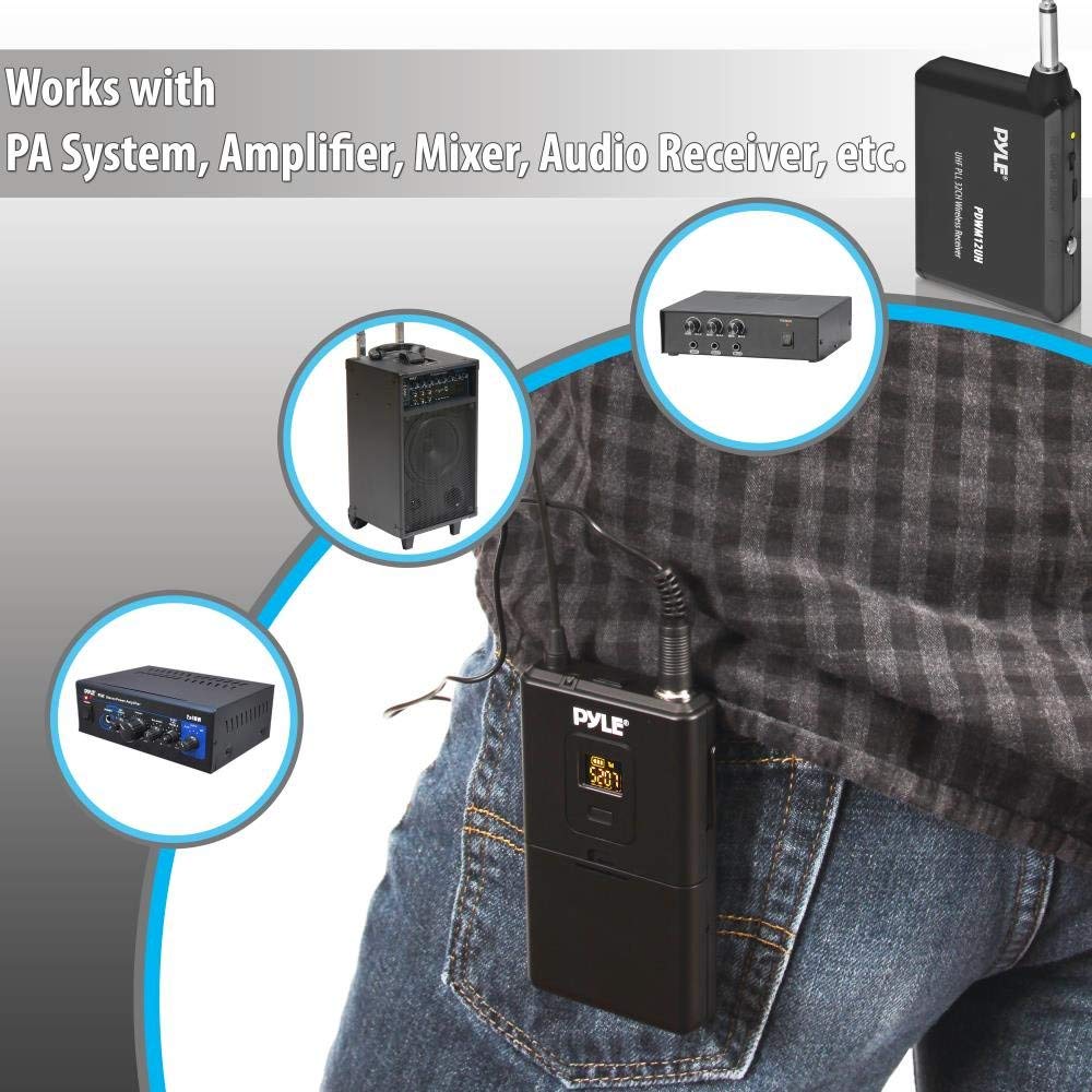 Pyle UHF 32-Channels Wireless Microphone - System Set with Headset & Lavalier Lapel Microphones, Beltpack Transmitter, Clip on Lavalier Mic & Receiver - Perfect for Karaoke & Conference - PDWM12UH - Image 3