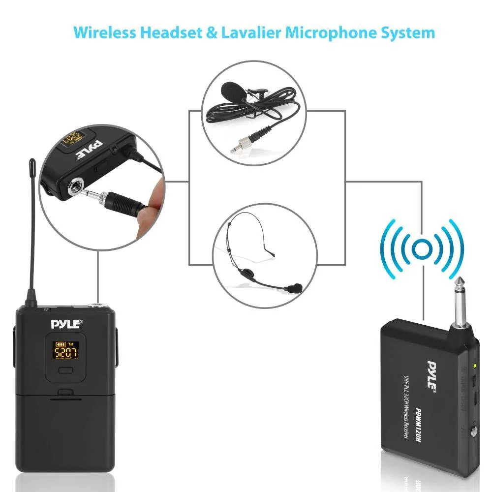 Pyle UHF 32-Channels Wireless Microphone - System Set with Headset & Lavalier Lapel Microphones, Beltpack Transmitter, Clip on Lavalier Mic & Receiver - Perfect for Karaoke & Conference - PDWM12UH - Image 4