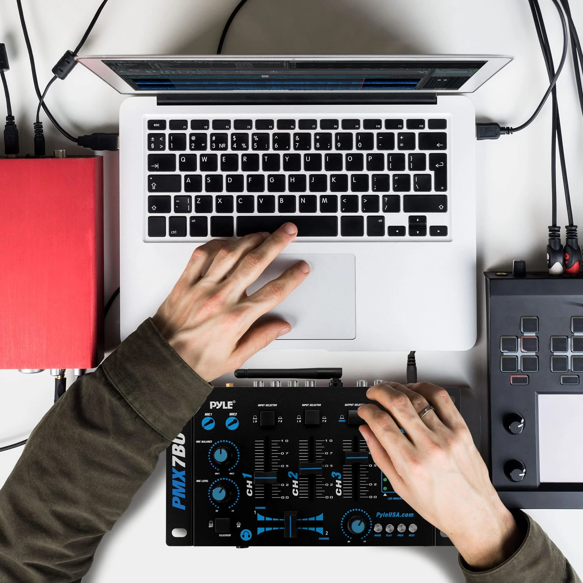 Pyle Wireless DJ Audio Mixer - 3 Channel Bluetooth Compatible DJ Controller Sound Mixer, Mic-Talkover, USB Reader, Dual RCA Phono/Line In, Microphone Input, Headphone Jack, Black - PMX7BU 3-Channel - Image 2
