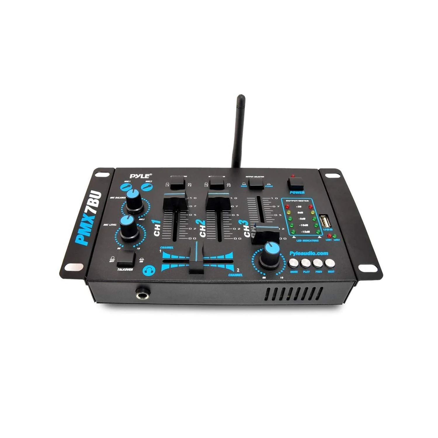Pyle Wireless DJ Audio Mixer - 3 Channel Bluetooth Compatible DJ Controller Sound Mixer, Mic-Talkover, USB Reader, Dual RCA Phono/Line In, Microphone Input, Headphone Jack, Black - PMX7BU 3-Channel - Image 4