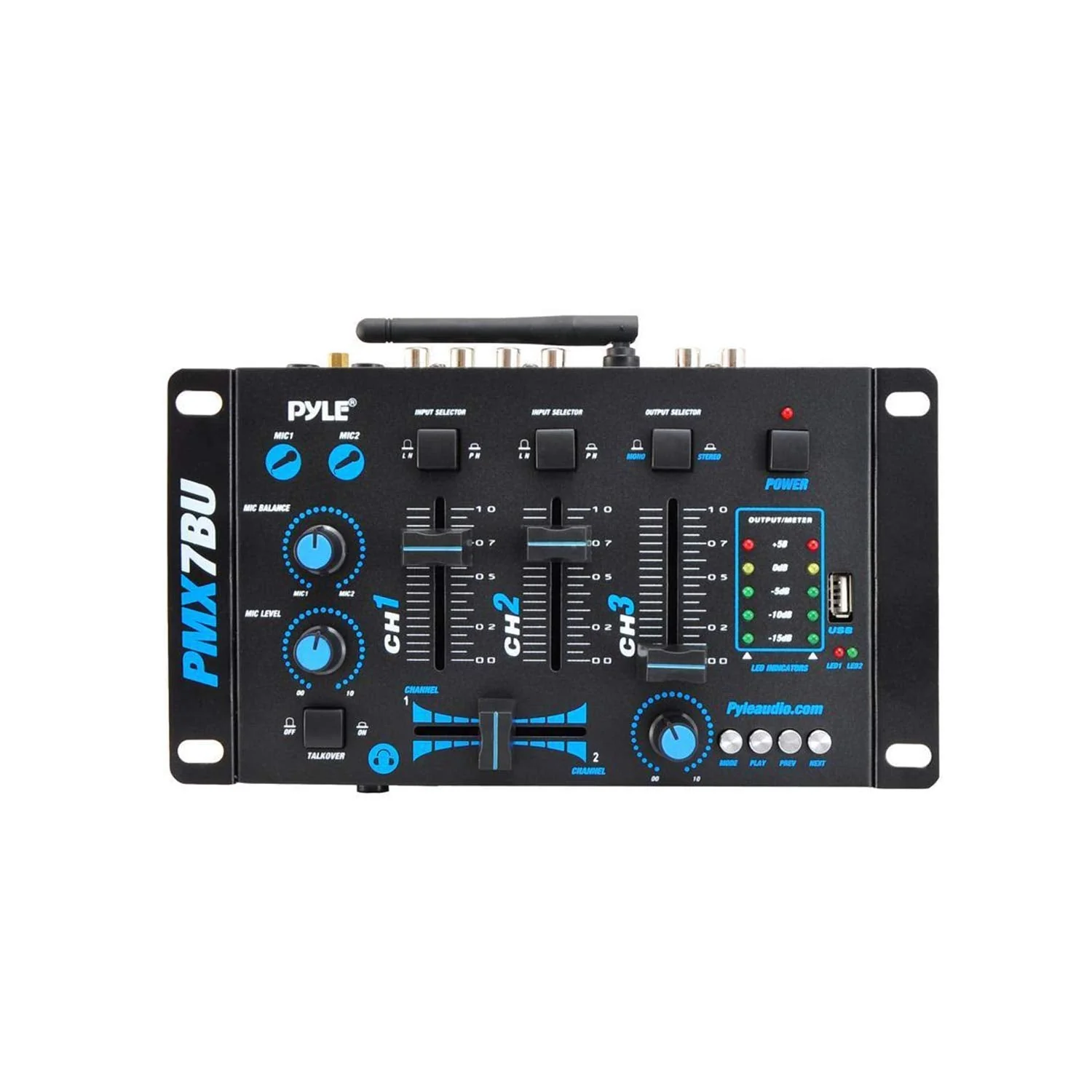 Pyle Wireless DJ Audio Mixer - 3 Channel Bluetooth Compatible DJ Controller Sound Mixer, Mic-Talkover, USB Reader, Dual RCA Phono/Line In, Microphone Input, Headphone Jack, Black - PMX7BU 3-Channel - Image 5
