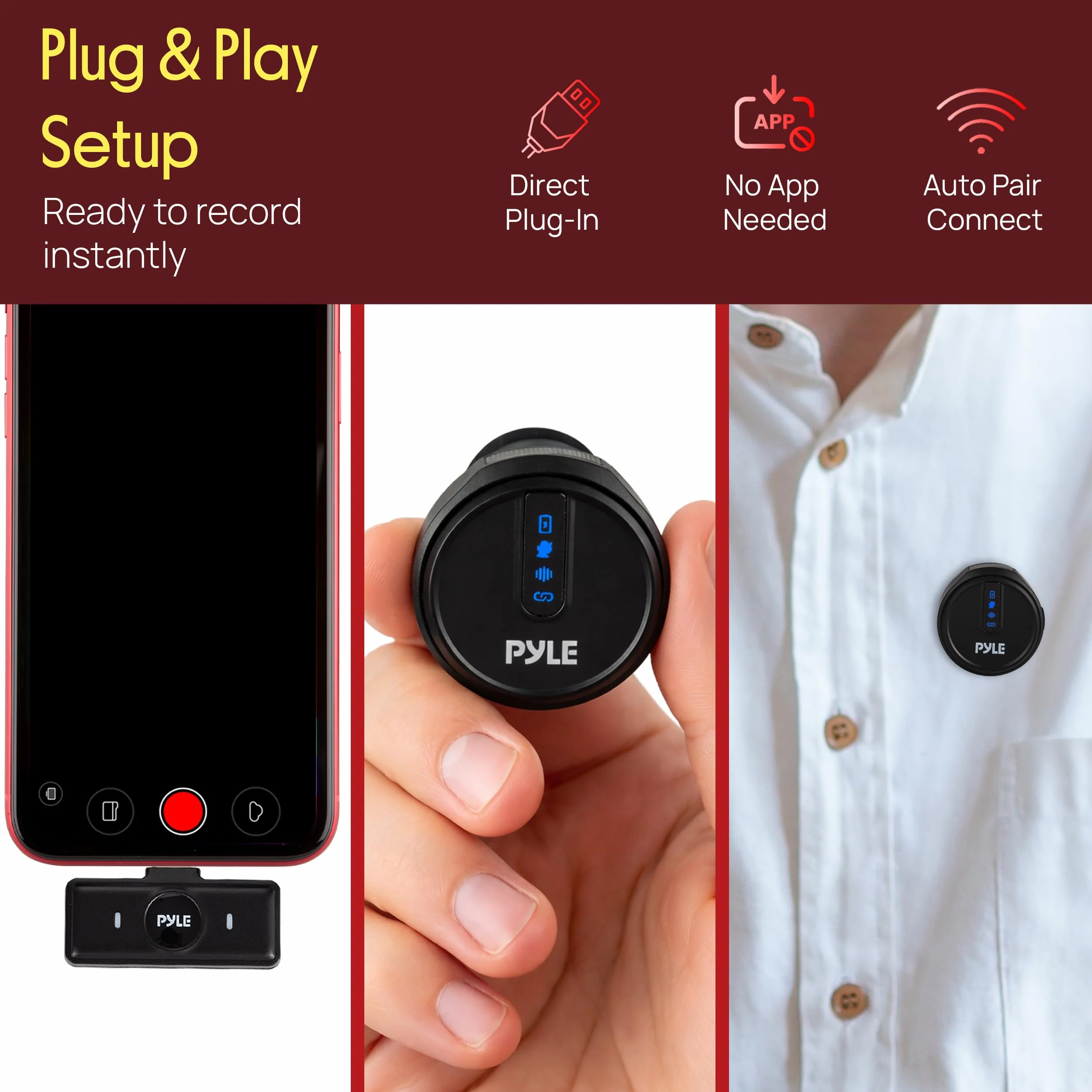 Pyle Wireless Lavalier Microphone System | Noise-Canceling Clip-On Mic with Magnetic Mount, 8H Battery, Charging Case, Windscreens | USB-C Plug & Play for Vlogging, Interviews, Streaming & Podcasts - Image 2