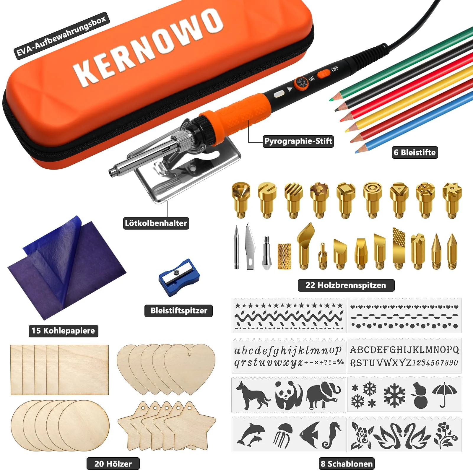 Pyrography Soldering Iron Set, 76-Piece Burning Tool with Adjustable Temperature from 200 to 450°C, Burning Iron Set with Pyrography Pen for Embossing, Carving, DIY Crafts 2-Orange Colour. - Image 2