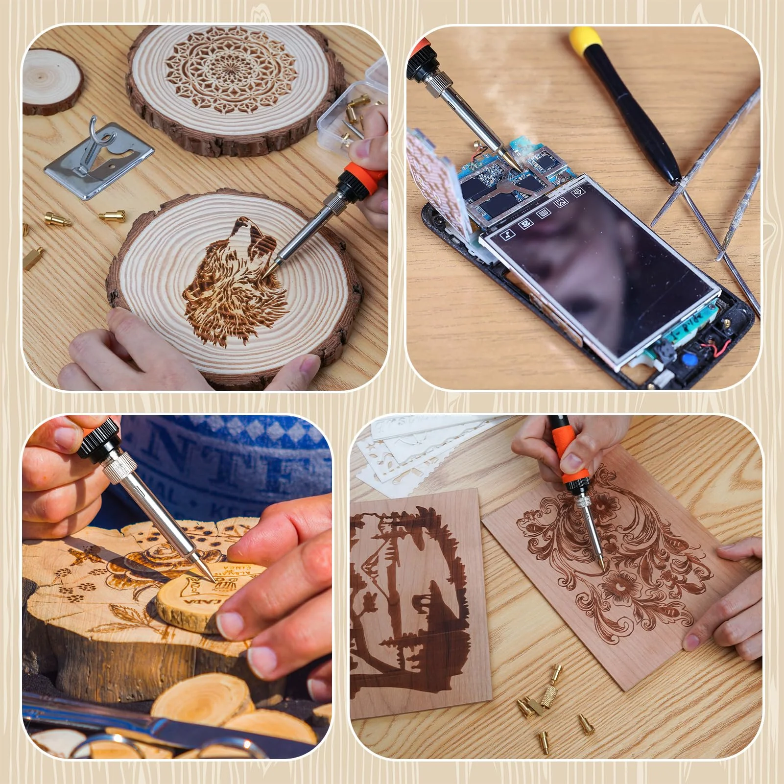 Pyrography Soldering Iron Set, 76-Piece Burning Tool with Adjustable Temperature from 200 to 450°C, Burning Iron Set with Pyrography Pen for Embossing, Carving, DIY Crafts 2-Orange Colour. - Image 7