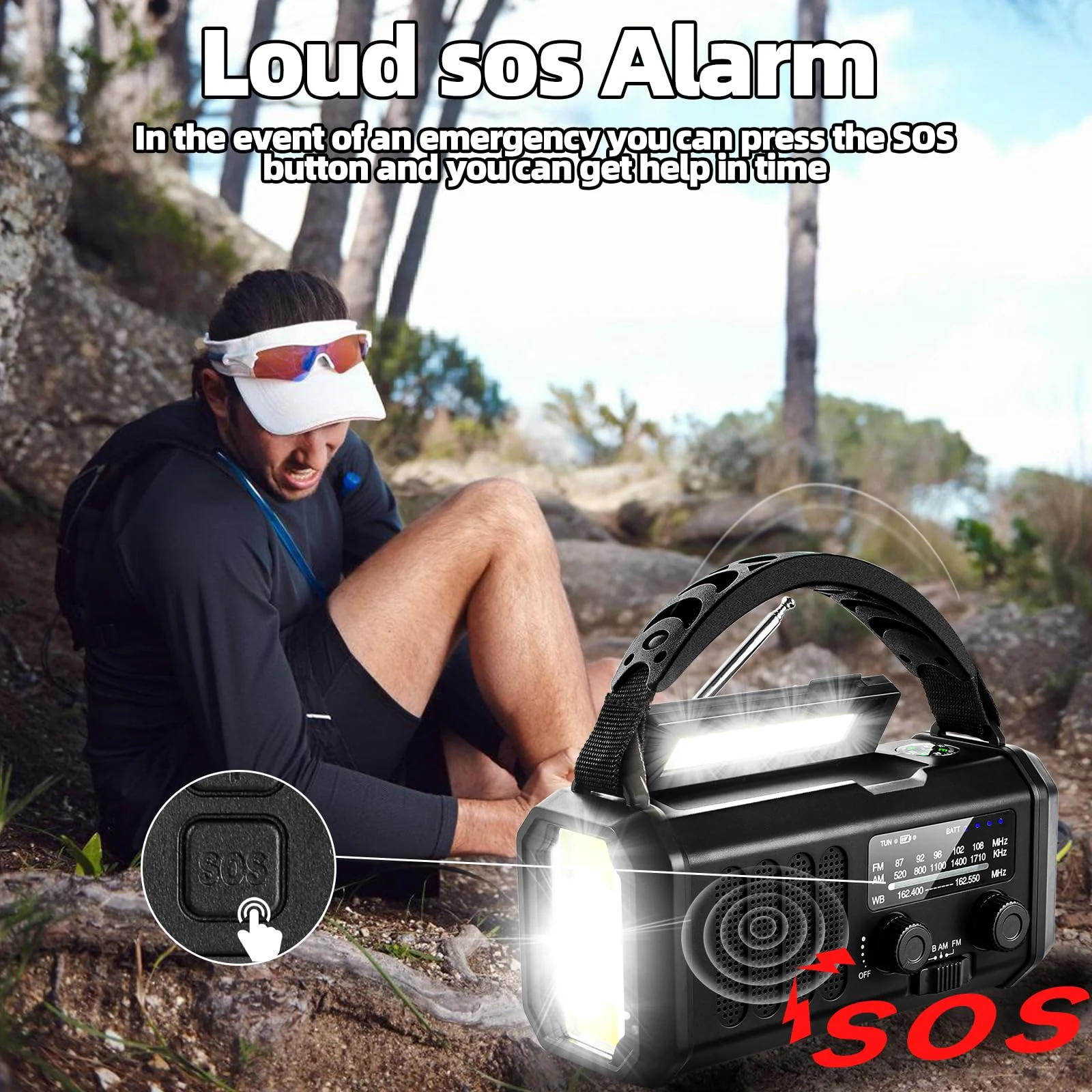 QAUYYW10000mAh/37000mWh Emergency Hand Crank Radio AM/FM with LED Flashlight Solar Radio, Portable Weather Radio, Emergency Cell Phone Charger for Family Outdoor Camping and Emergency Rescue Us Black - Image 6