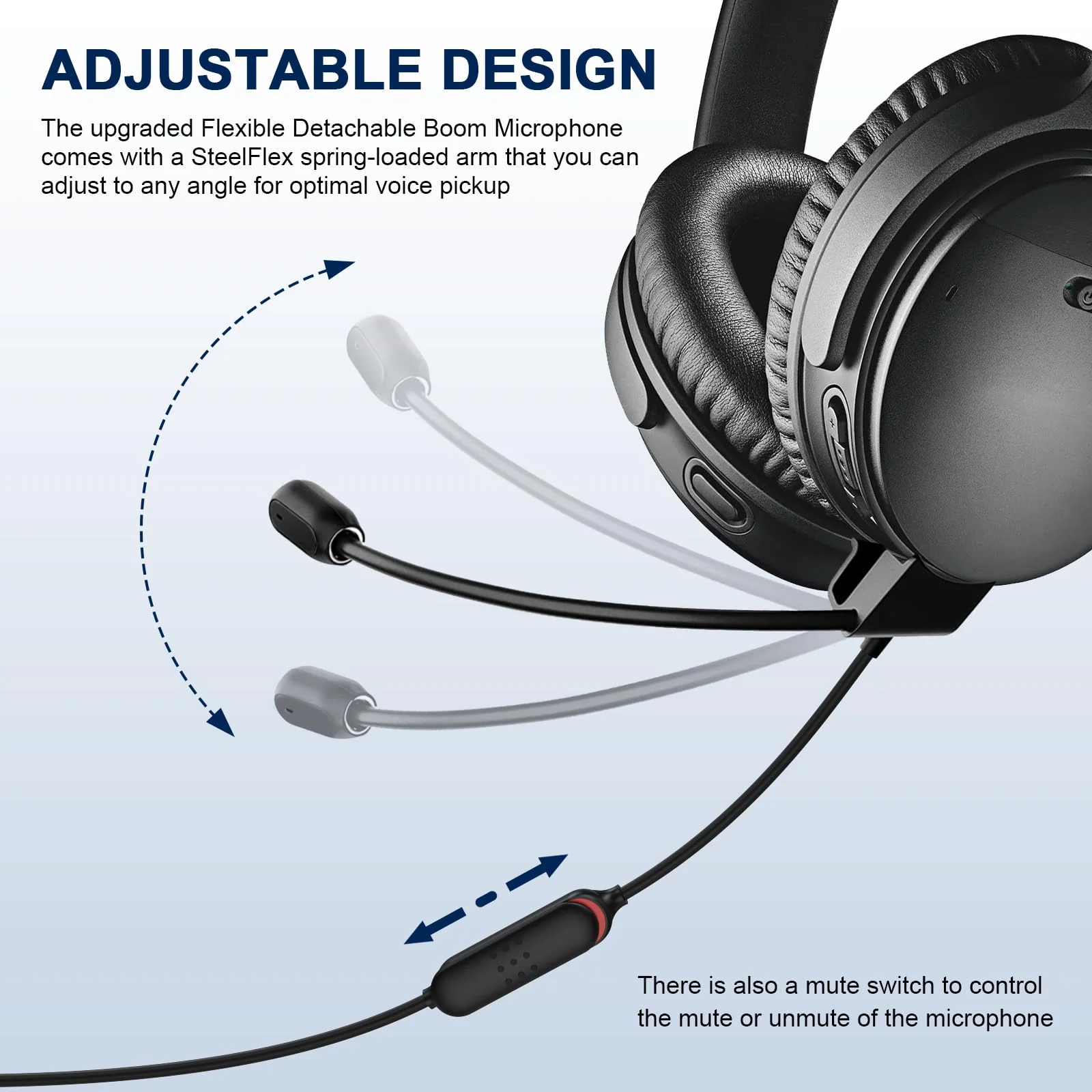 QC45 Microphone Compatible with Bose QC45 Wireless Noise Cancelling Headphones, Boom Gaming Microphone Cable with Mute Switch for PS4, PS5, PC, Xbox One Controller (QC45 Boom Mic, 3.5mm Y-Splitter) - Image 3