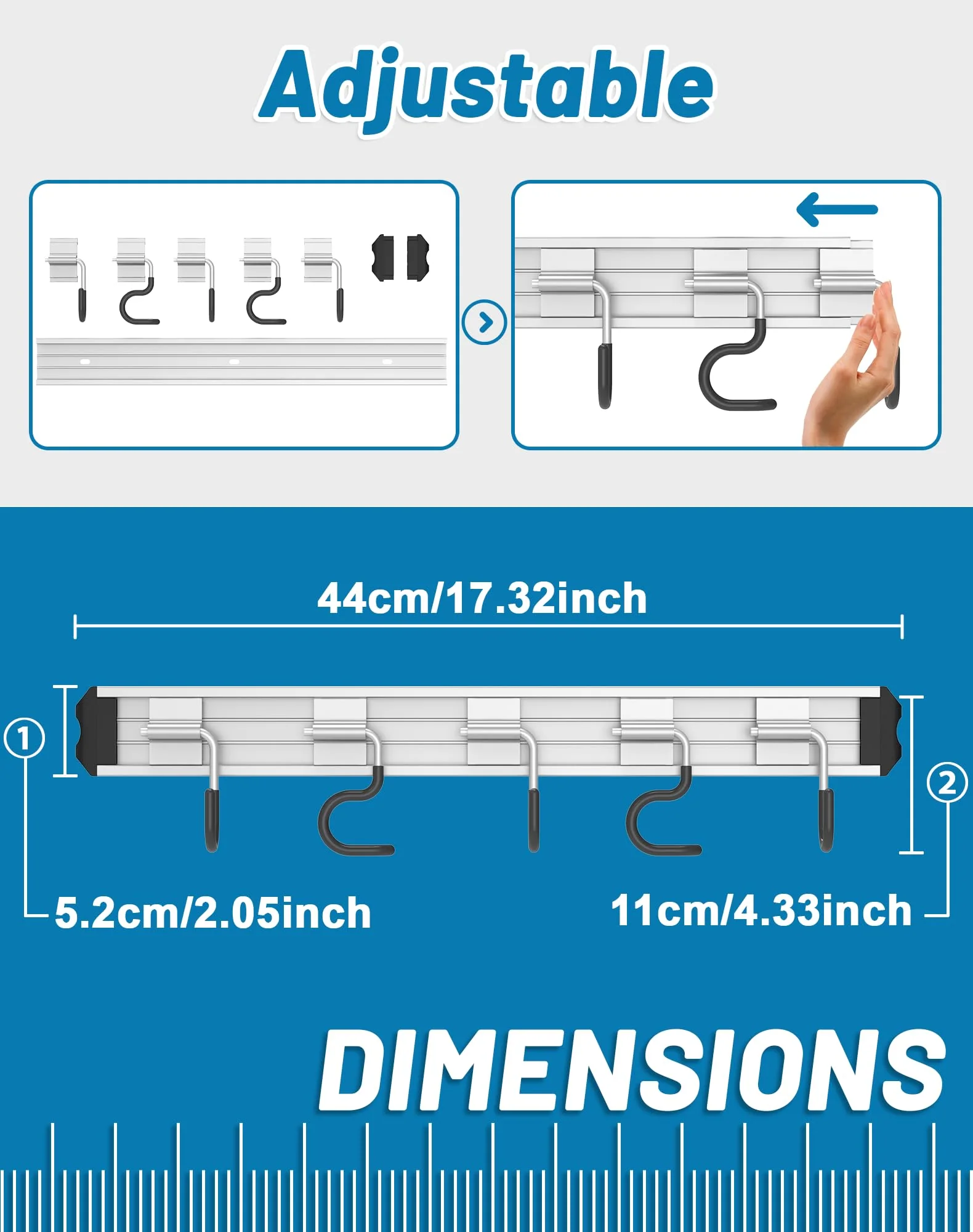 QcoQce Broom Holder Wall Mounted Garden Tool Rack Organizer, Modern Style,Movable Aluminum Alloy Wall Mounted Hook 1 Pack,Storage Gift for Bathroom,Closet,Laundry Room,Garage,Tool Room(Black) - Image 2