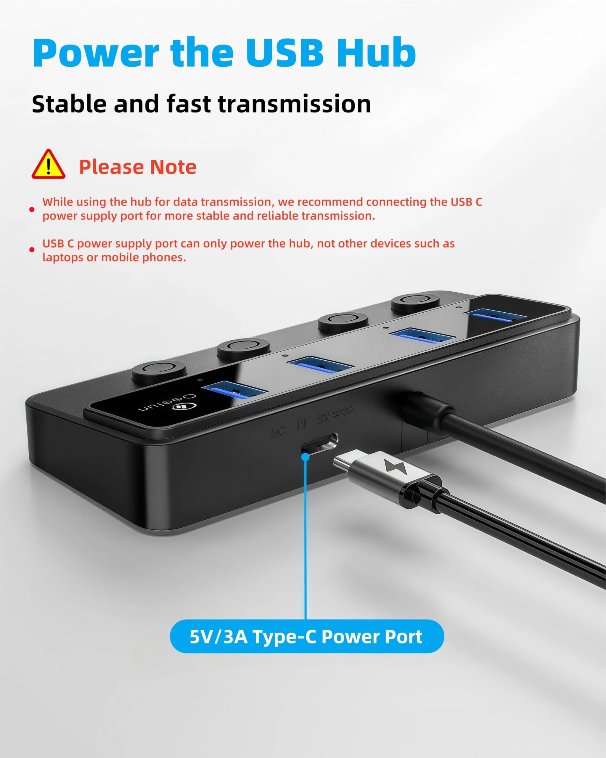 Qeefun 4-Port USB Hub 3.0, Individual LED Power Switches, 2ft USB Extension, 5V/3A USB Extender for Laptop, PC, USB Flash Drives, and More USB 3.0 A-4A 2ft - Image 6