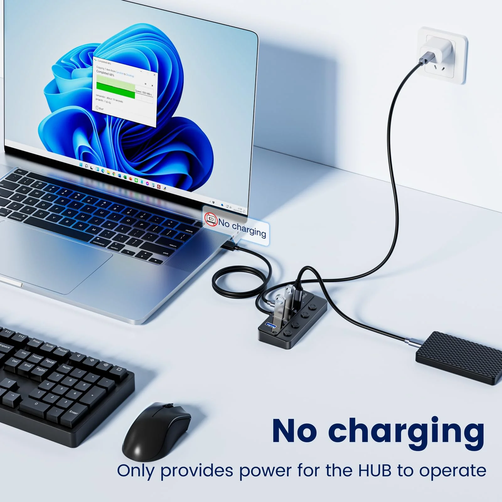 Qeefun 4-Port USB Hub 3.0, Individual LED Power Switches, 2ft USB Extension, 5V/3A USB Extender for Laptop, PC, USB Flash Drives, and More USB 3.0 A-4A 2ft - Image 8