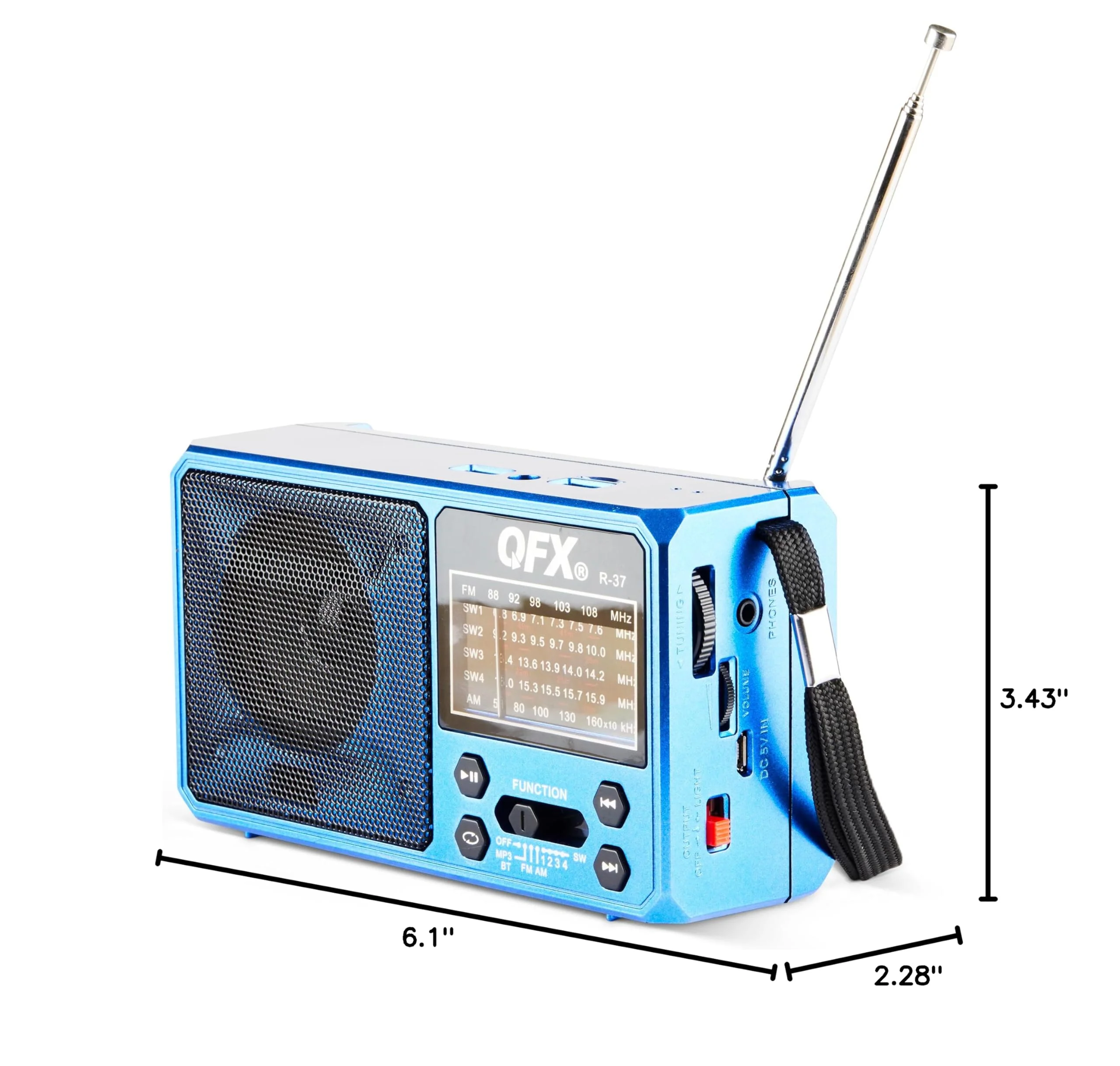 QFX R-37-BL 6-Band (AM, FM, SW1 - SW4) Bluetooth LED Flashlight Solar Radio (2021 Model) - Image 11